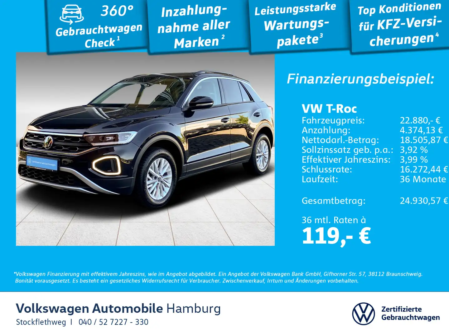 Volkswagen T-Roc 1.0 TSI Life Stzhg Navi LED DigitalCockpit Schwarz - 1