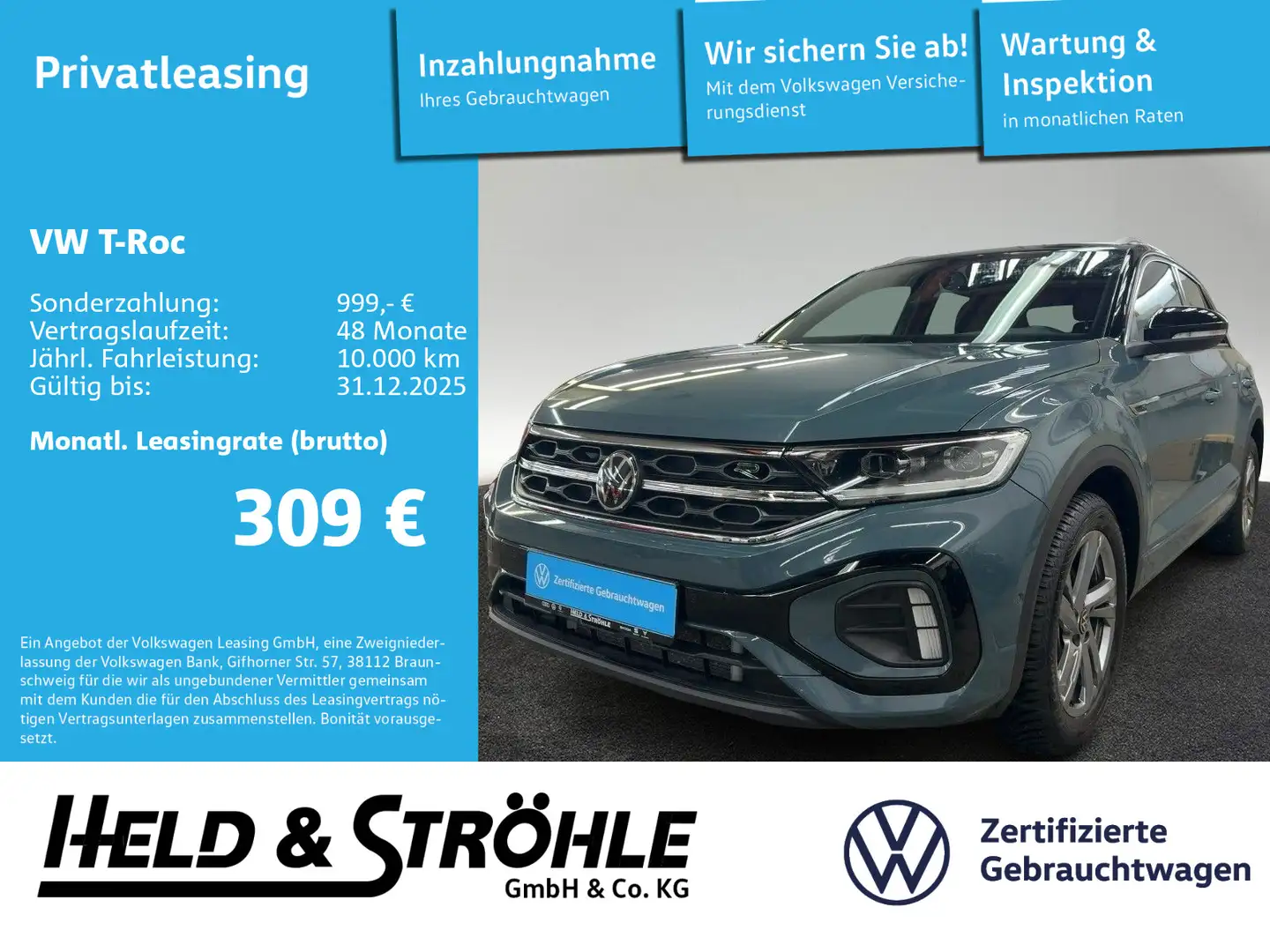 Volkswagen T-Roc R-Line 1.5 TSI DSG AHK LED+ NAV KAM PDC Bleu - 1