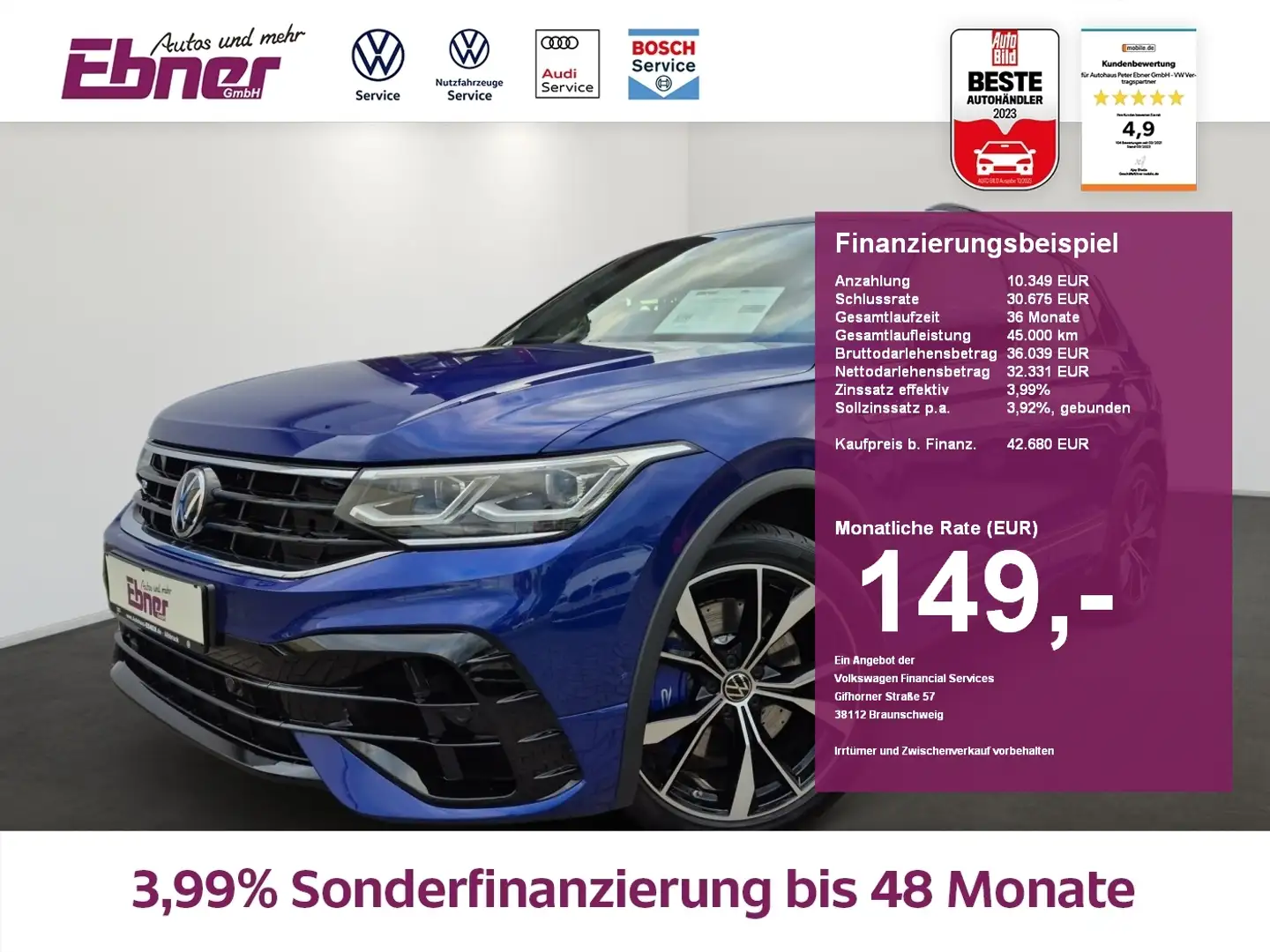 Volkswagen Tiguan R 320PS 4M DSG KEYLESS+H&K SOUND+KAMERA+ACC+20 ALU Blau - 1
