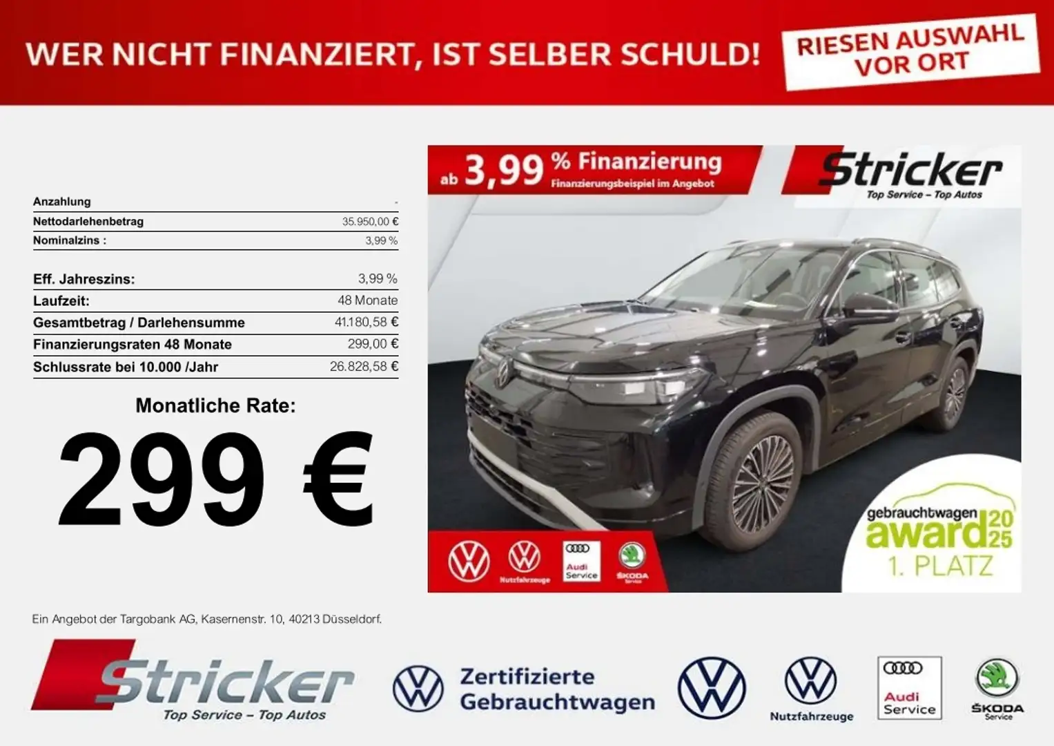 Volkswagen Tayron Life 1.5eTSI DSG 299,-ohne Anzahlung 7-Sitzer AHK Schwarz - 1