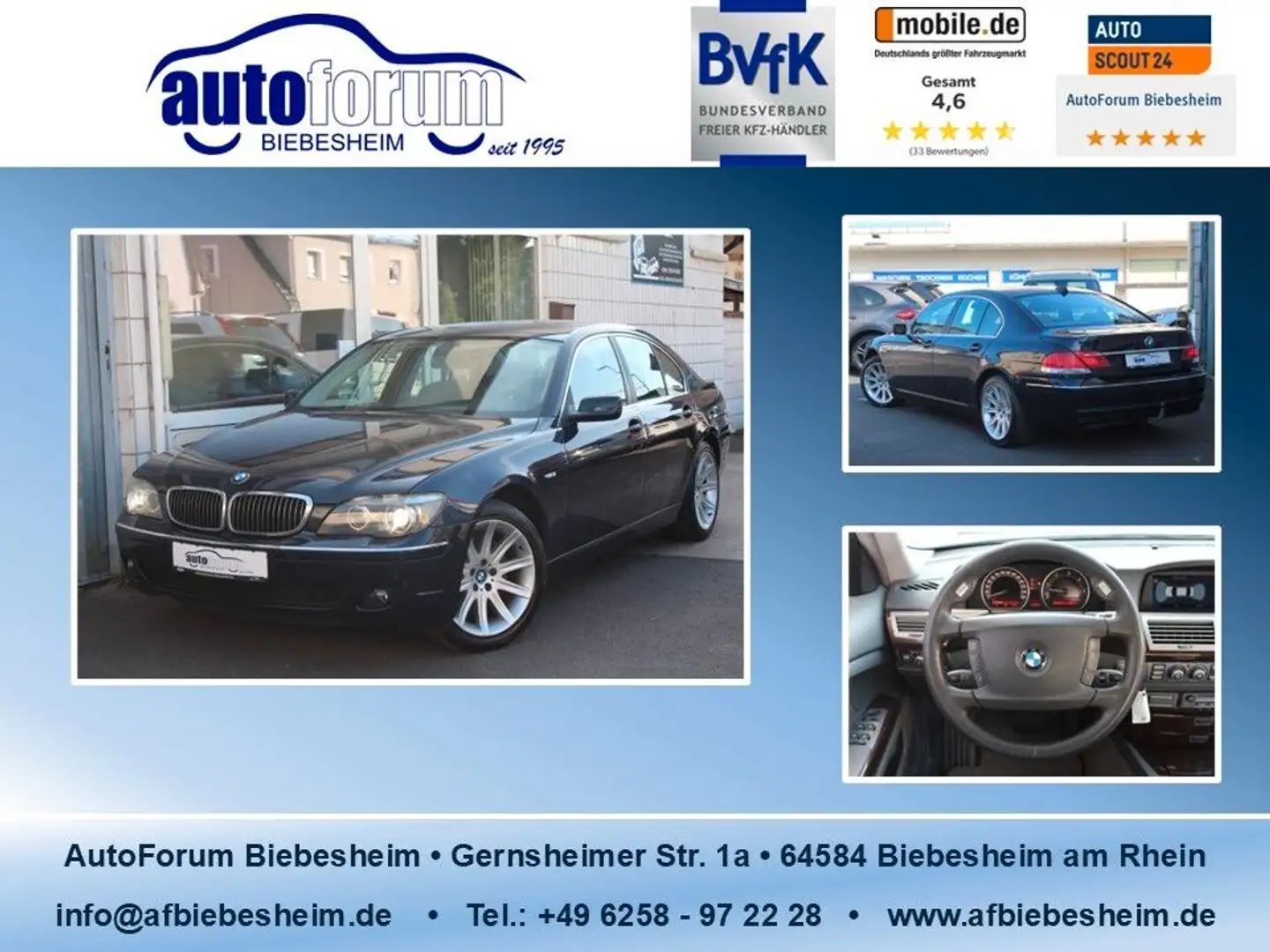 BMW 730 d Leder*Sitzbelüftung*Xenon*HiFi*AHK*2.Hand Blau - 1