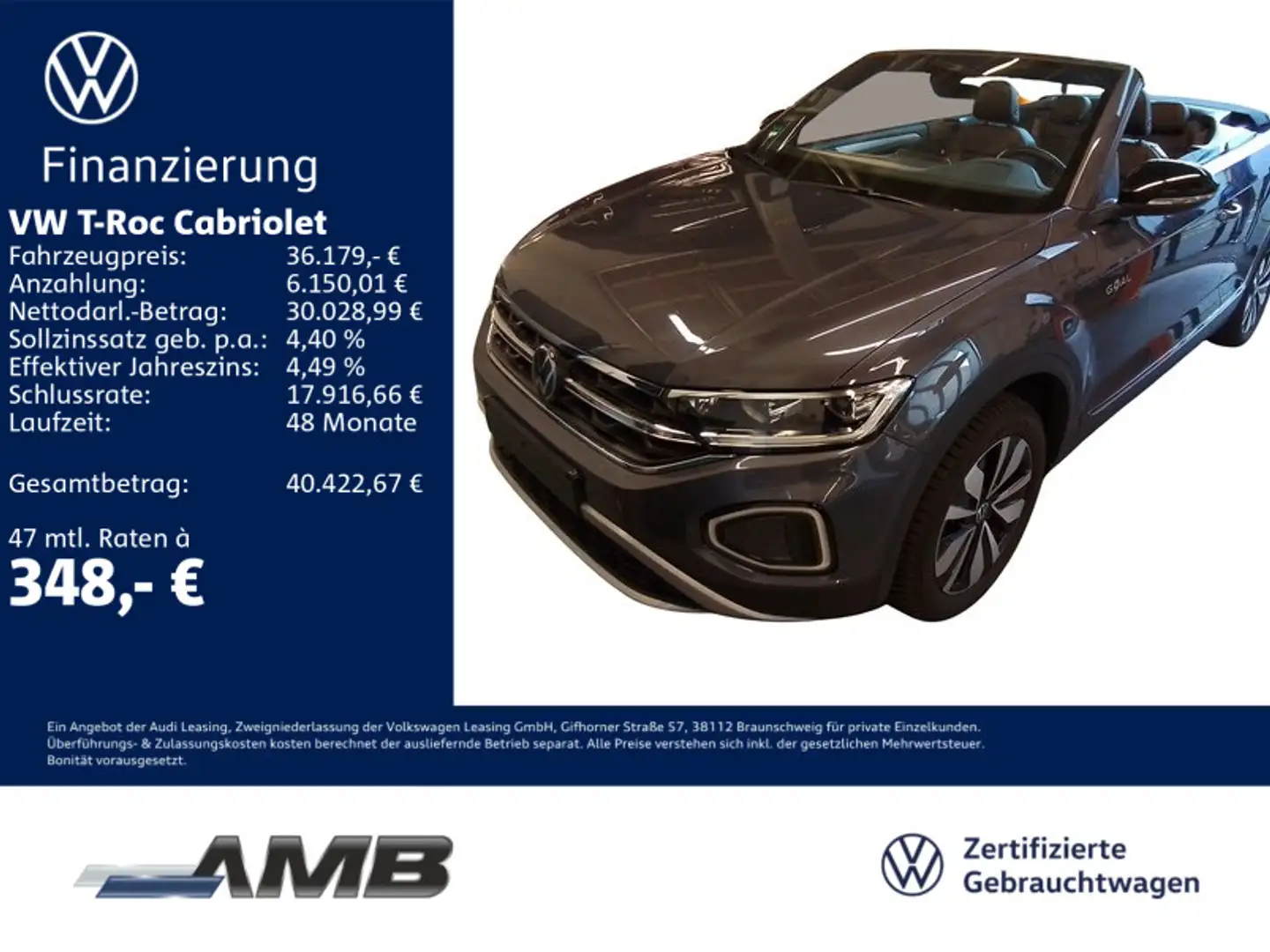 Volkswagen T-Roc Goal 1.5 TSI AHK/Standh/02.30Gar Grau - 1