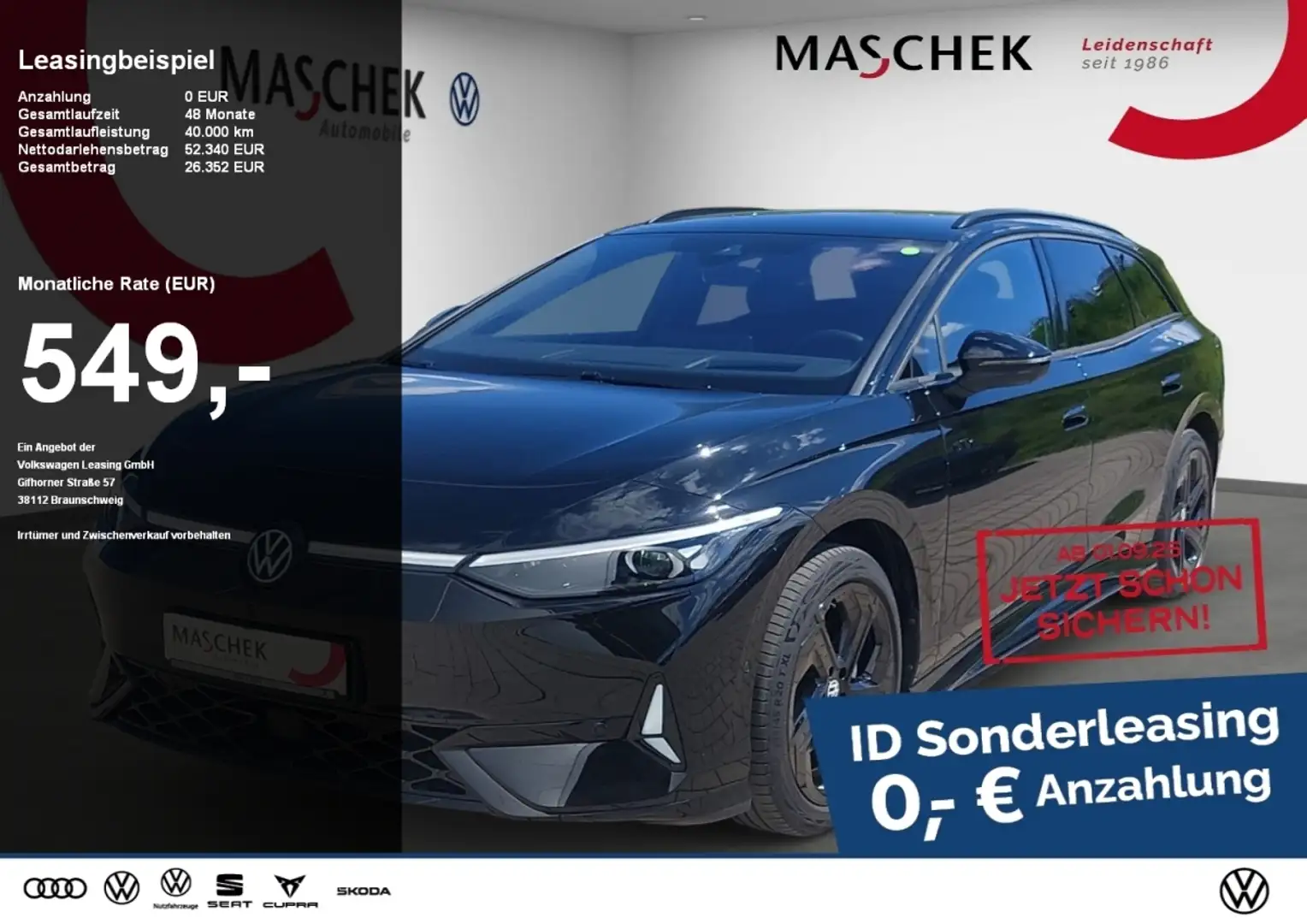 Volkswagen ID.7 Tourer GTX Wärmep. AHK AreaView IQ.Drive Navi Чорний - 1