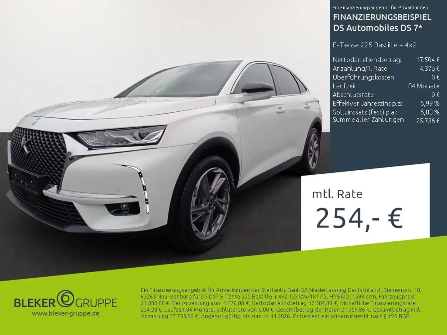 DS Automobiles DS 7 E-Tense 225 Bastille + 4x2 Bianco - 1