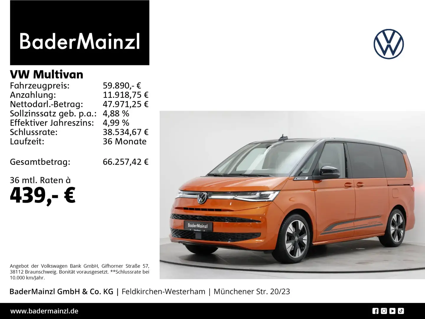 Volkswagen T7 Multivan T7 Multivan LR 2.0 TDI Edition 7-S. AHK Pano DCC Orange - 1