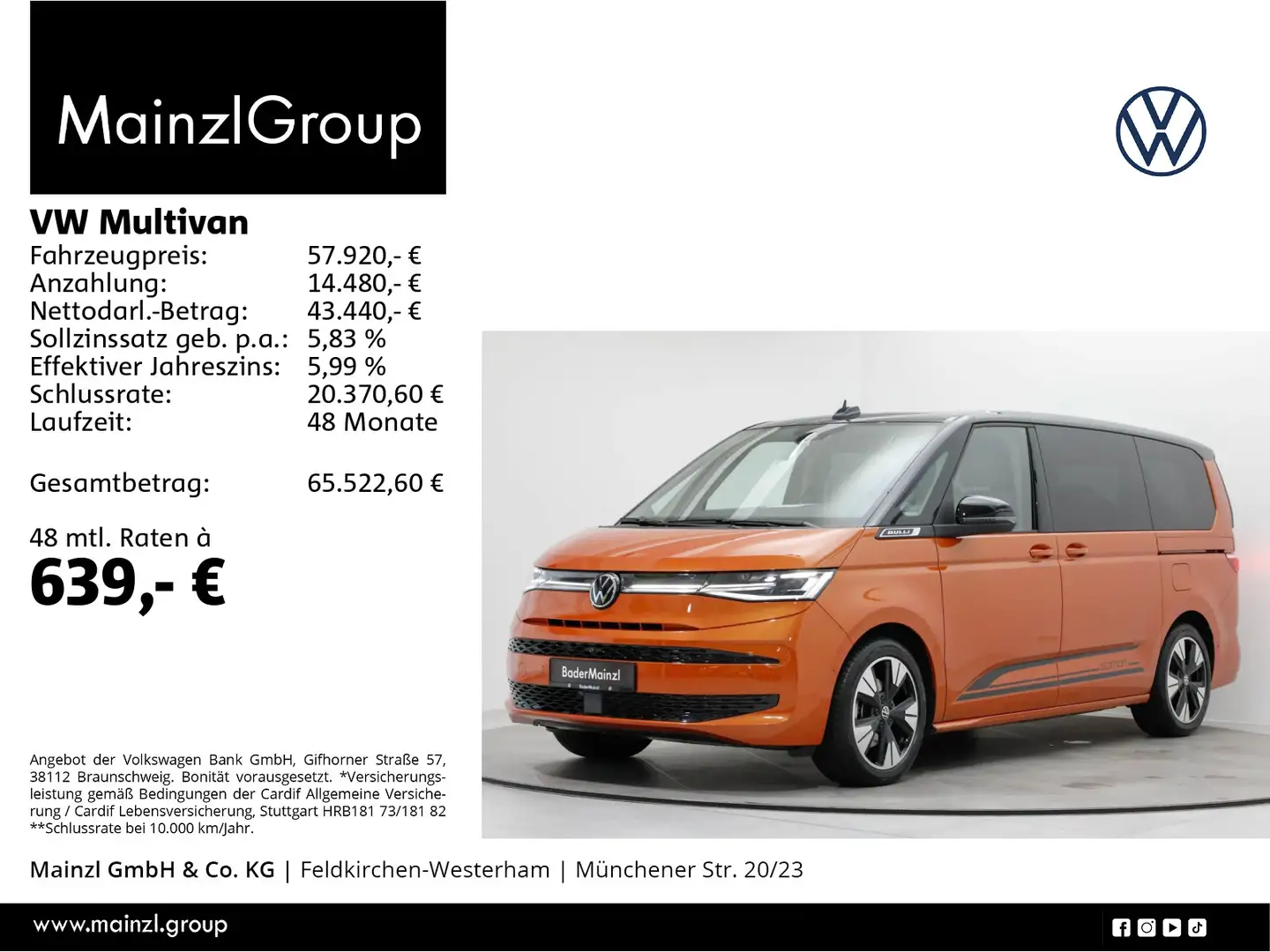 Volkswagen T7 Multivan T7 Multivan LR 2.0 TDI Edition 7-S. AHK Pano DCC Orange - 1