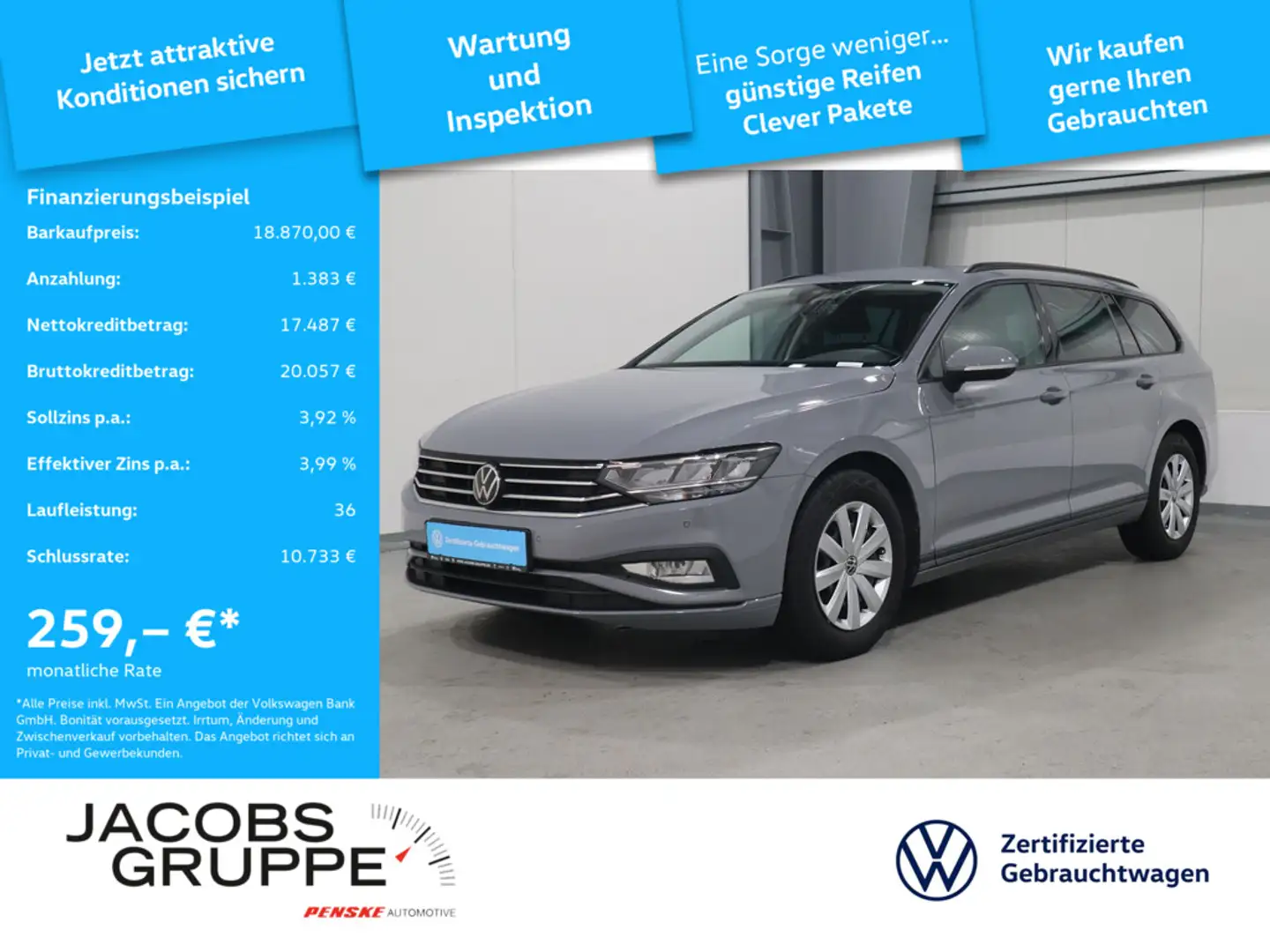 Volkswagen Passat Variant 2.0 TDI Navi*ACC*CAM*SHZ*LED Grau - 1