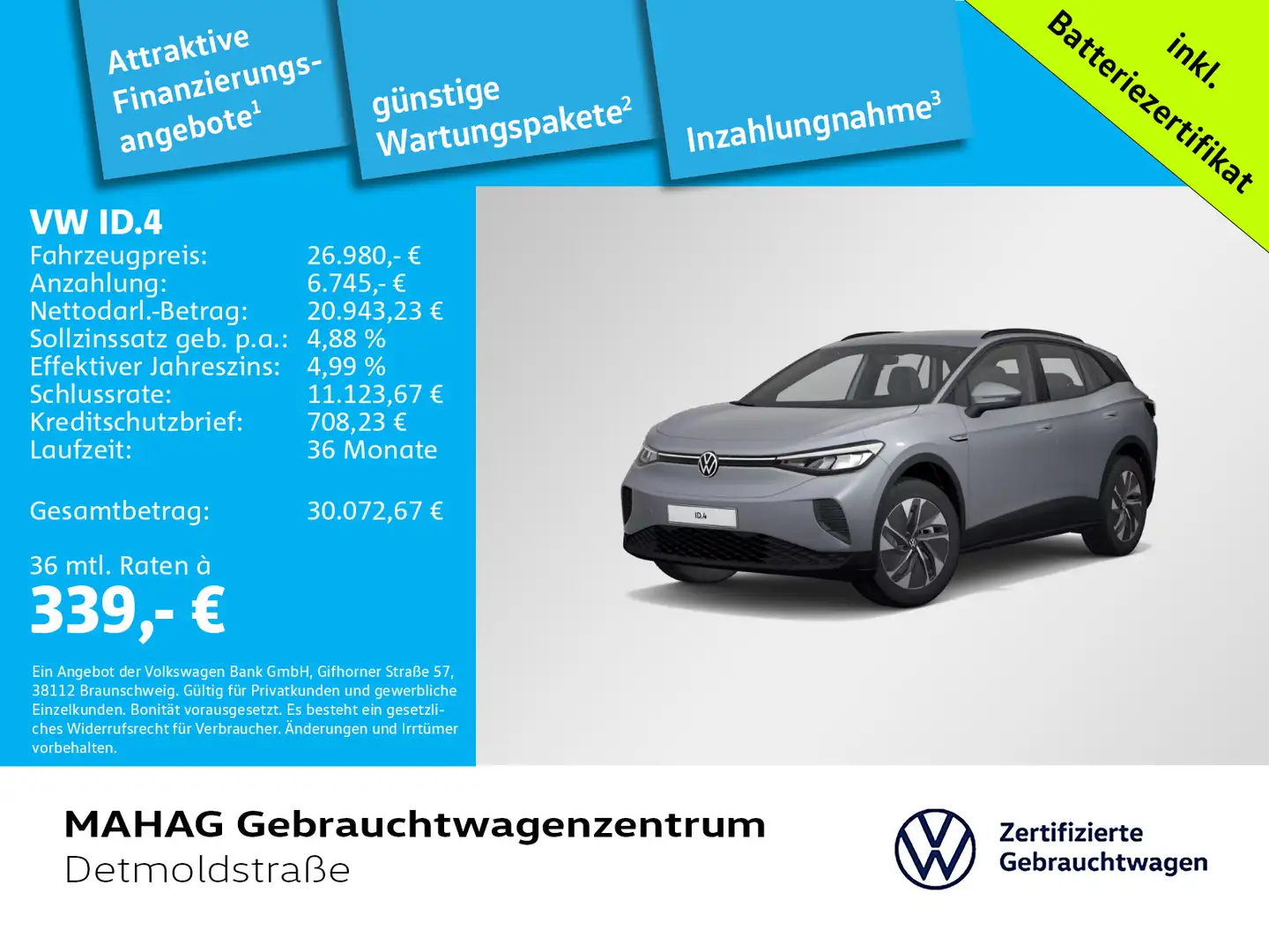 Volkswagen ID.4 Pro Performance 150 kW CCS LED Navi ParkPil Grau - 1