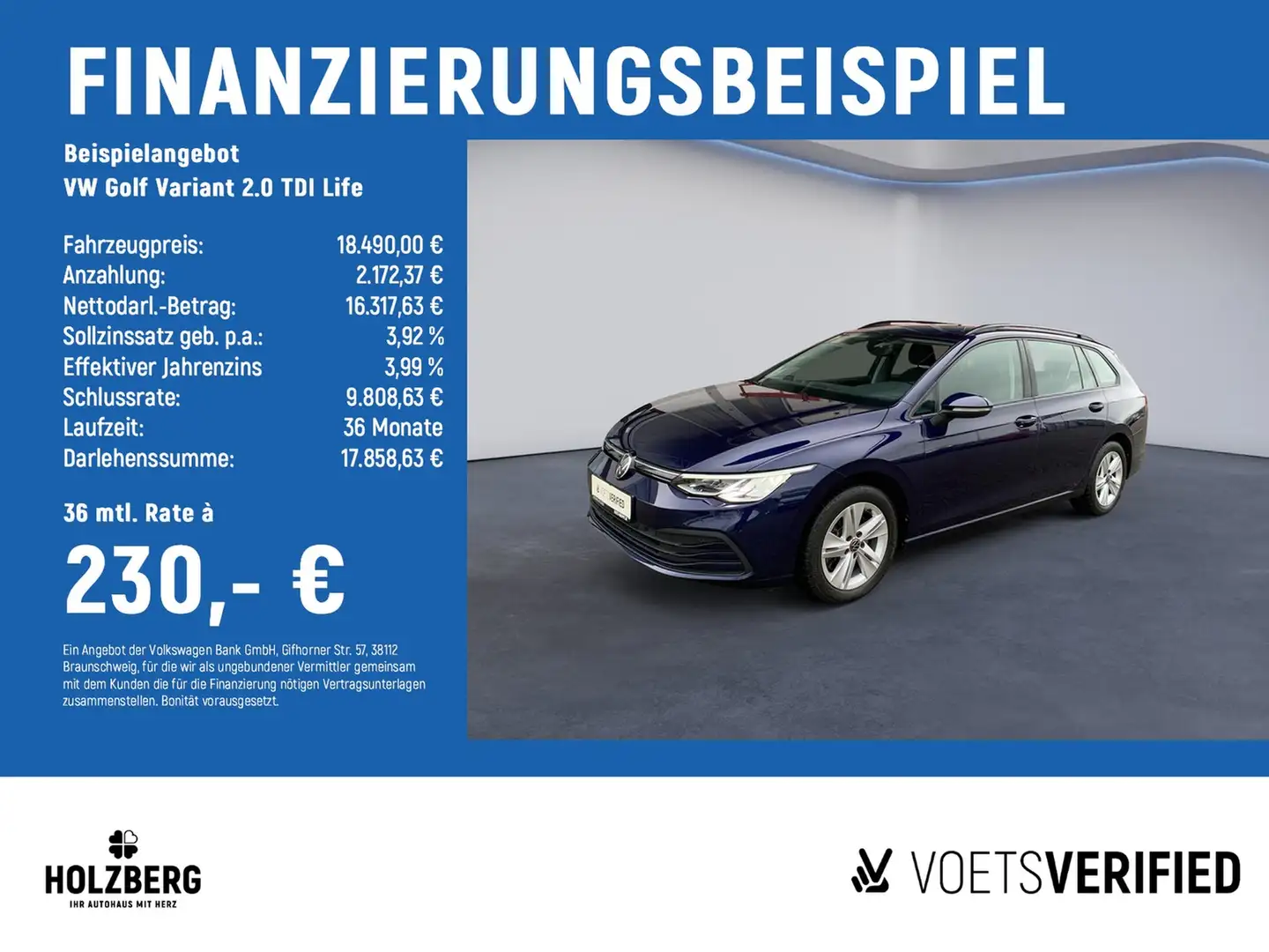 Volkswagen Golf Variant 2.0 TDI Life LED+CARPLAY+LANEASSIST Blau - 2