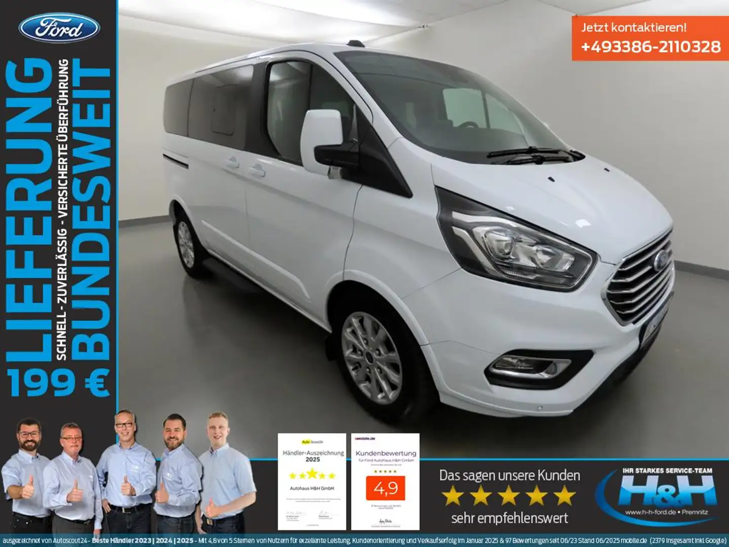 Ford Tourneo Custom 2.0 Aut. L1 Titanium Kam+Totwink. Weiß - 1