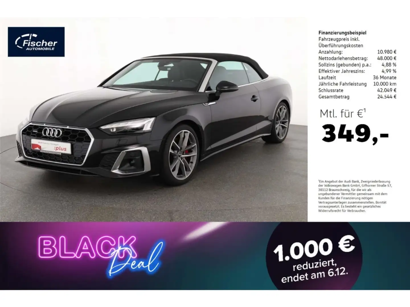Audi A5 Cabriolet 45 TFSI qu. S line AHK/NAV/19'' Schwarz - 1