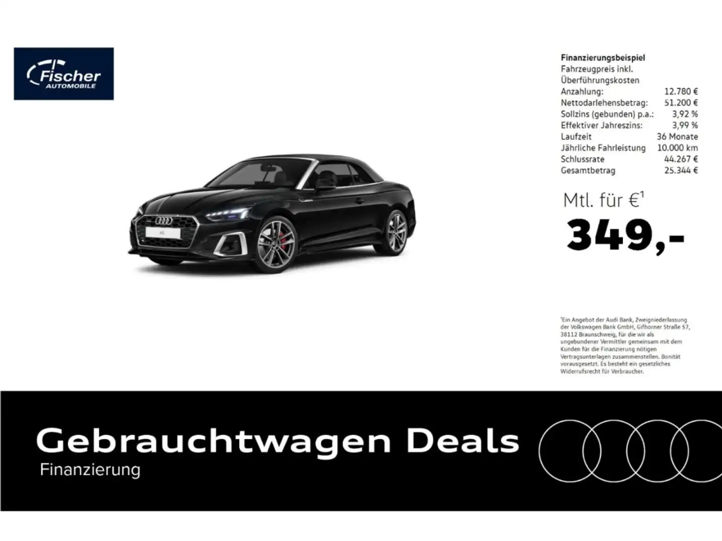 Audi A5 Cabriolet 45 TFSI quattro S line Schwarz - 1