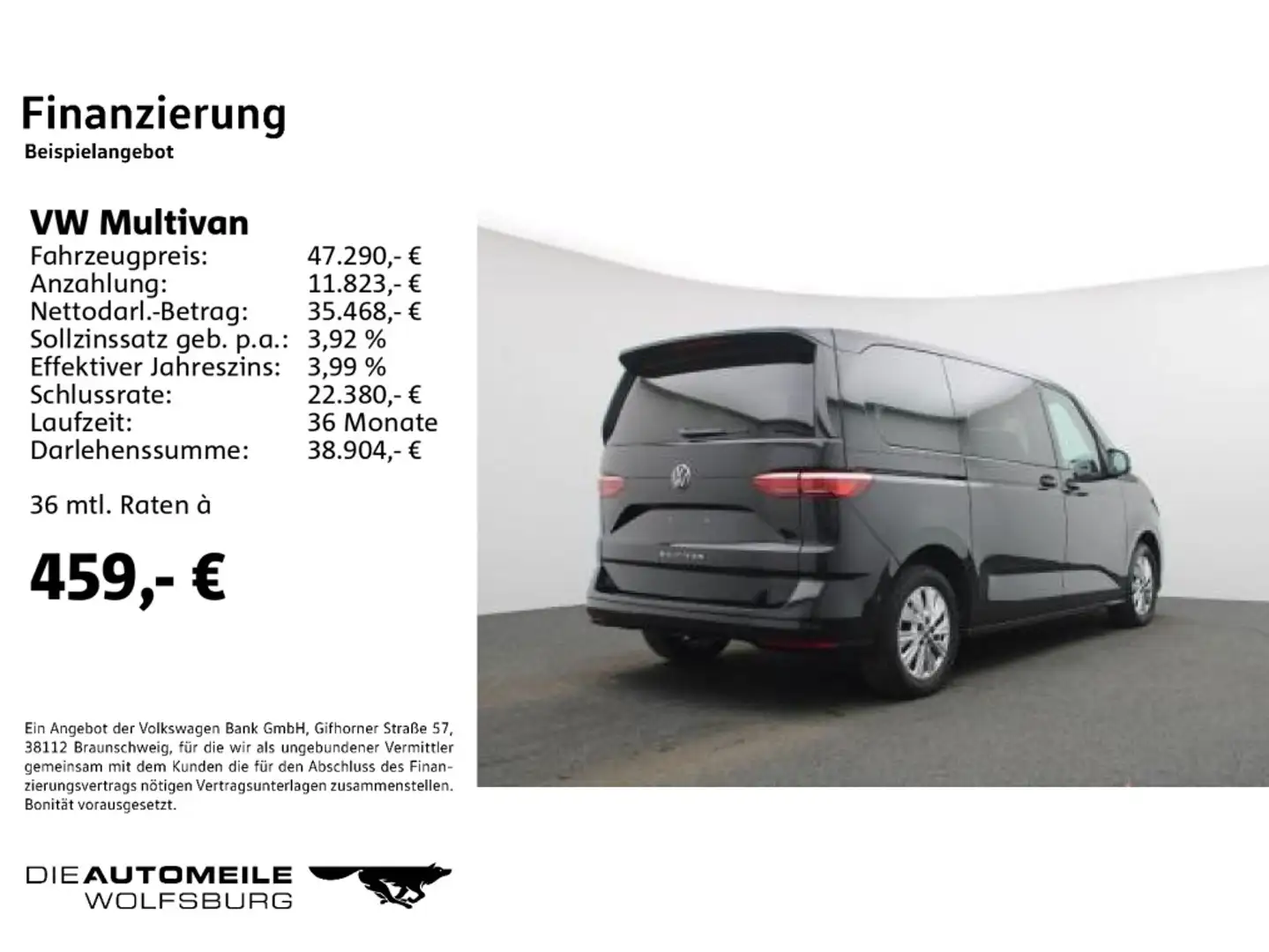 Volkswagen T7 Multivan KÜ 2.0 TDI DSG Basis AHK/Navi/Rear View Schwarz - 2