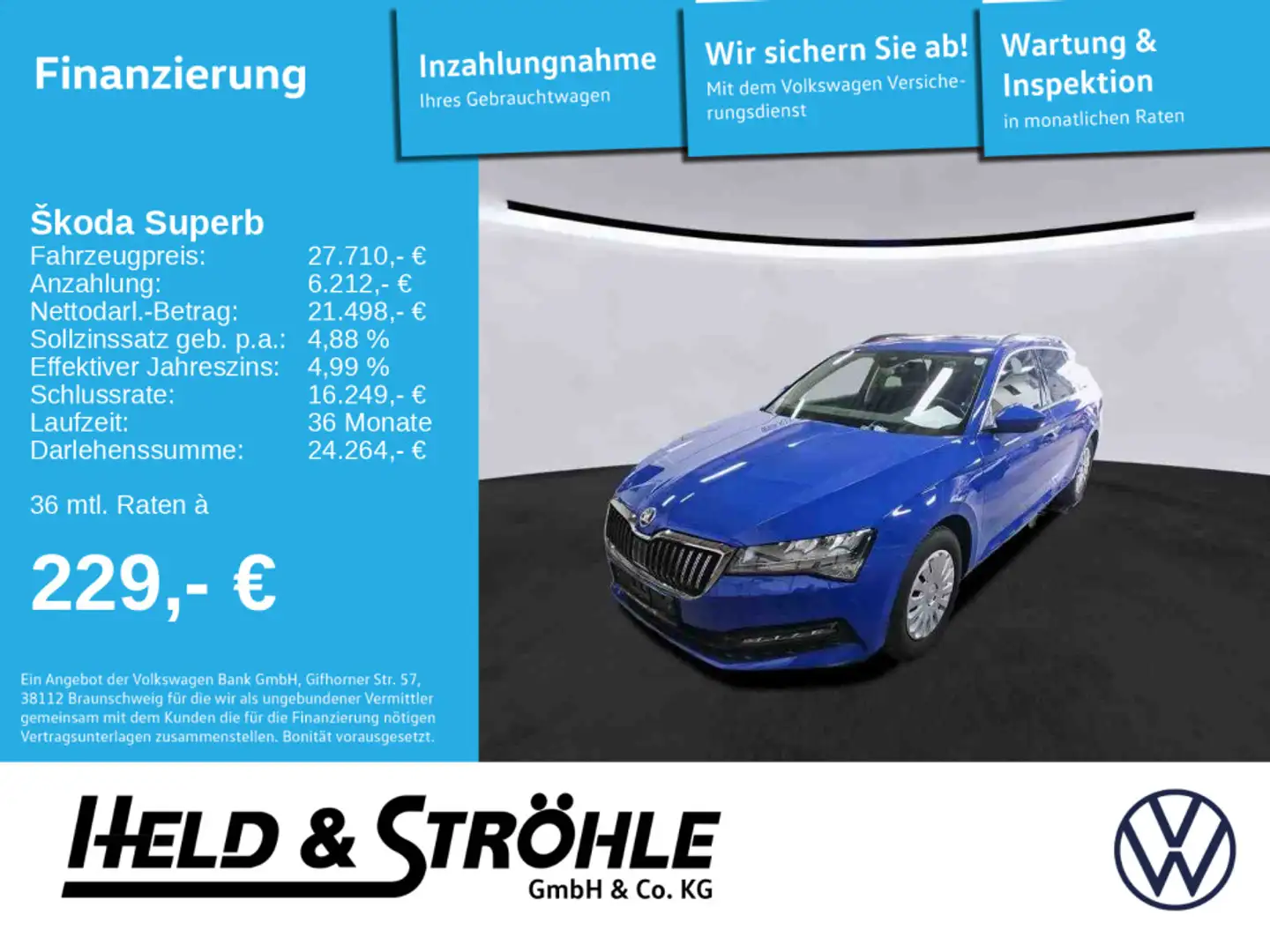 Skoda Superb Combi Ambition 1.5 TSI DSG LED NAV PDC SH Bleu - 1