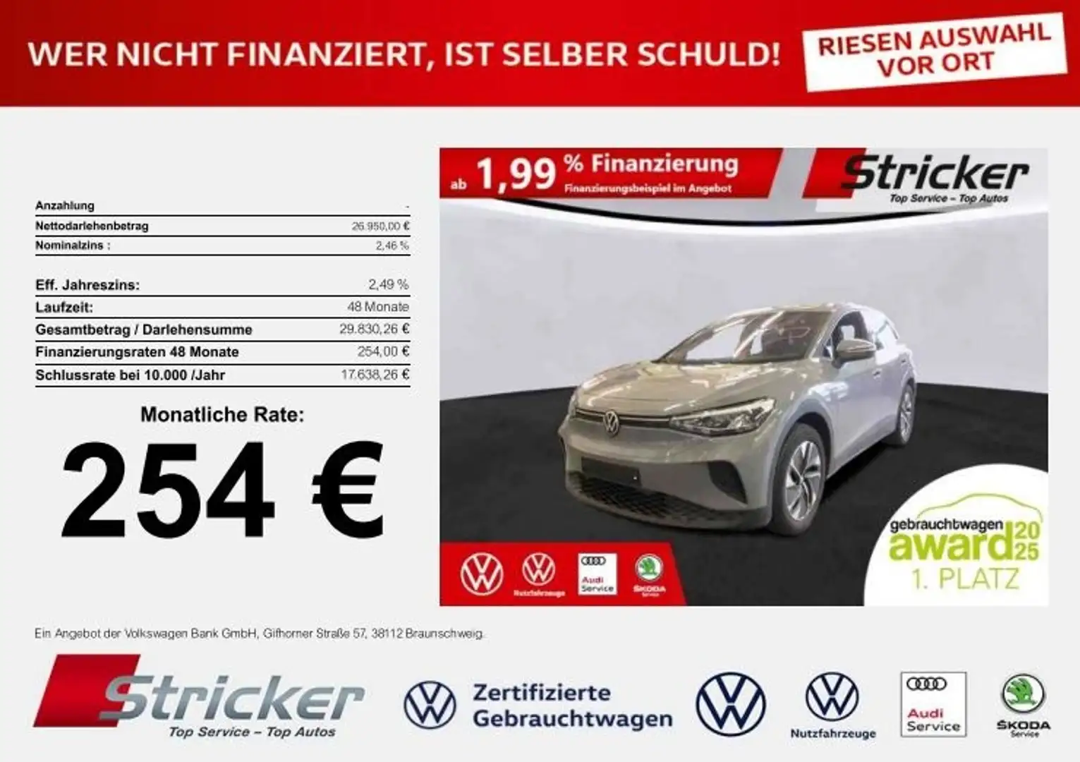 Volkswagen ID.4 Pro Performance 150/77 254,-ohne Anzahlung Navi S Grau - 1
