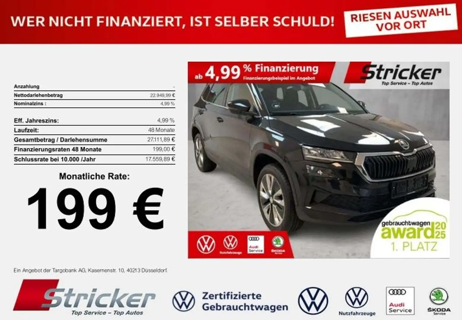Skoda Karoq Selection 1.0TSI 199,-ohne Anzahlung Sitzheizung Schwarz - 2