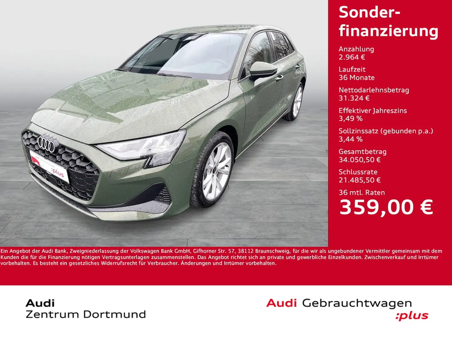 Audi A3 Sportback 35 AHK LM17 E-KLAPPE NAVI+ SITZHEIZ Grün - 1