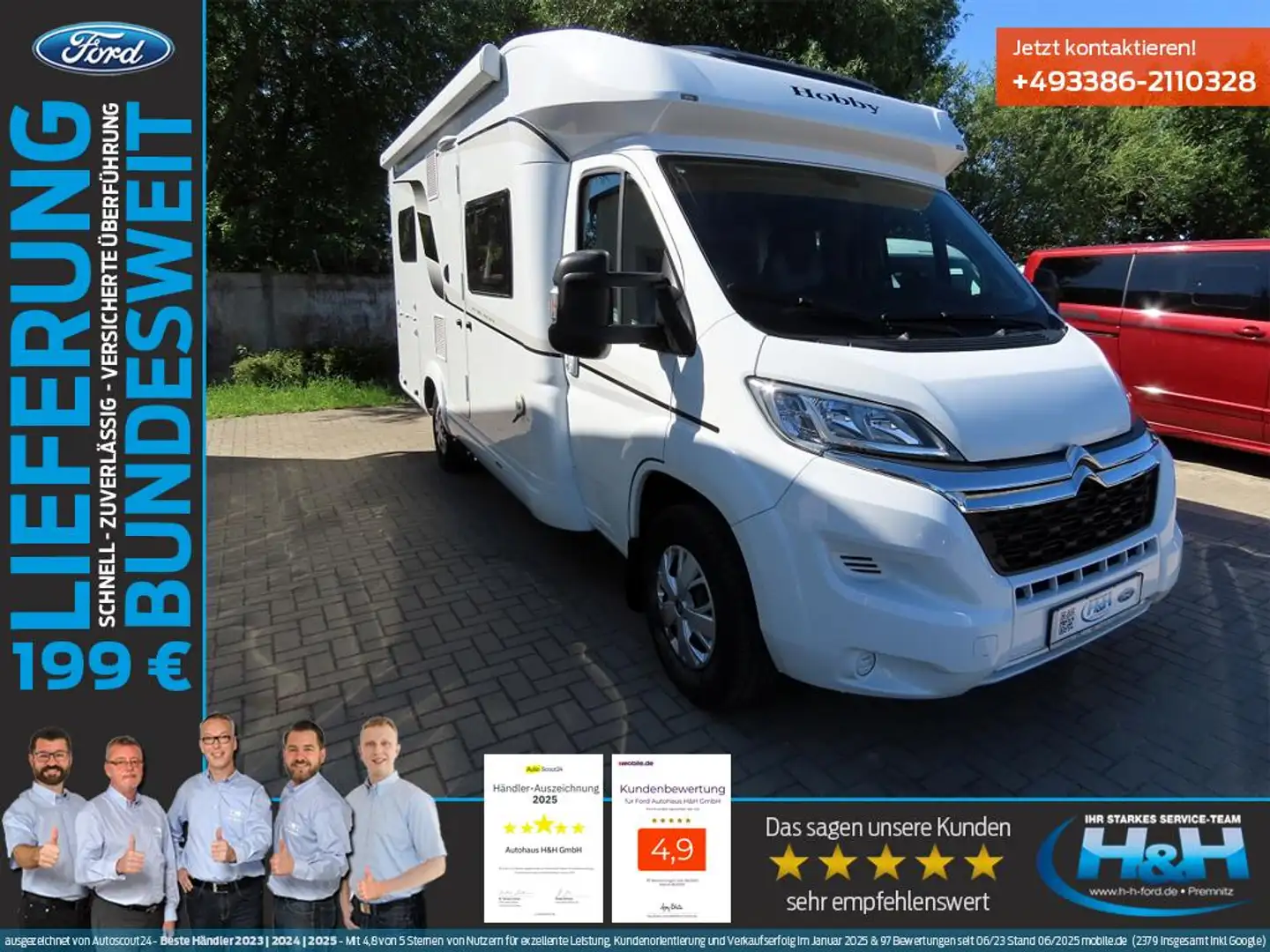 Hobby Optima Ontour T65 HFL SAT+LED-TV+Hubbett+Markise Blanc - 1