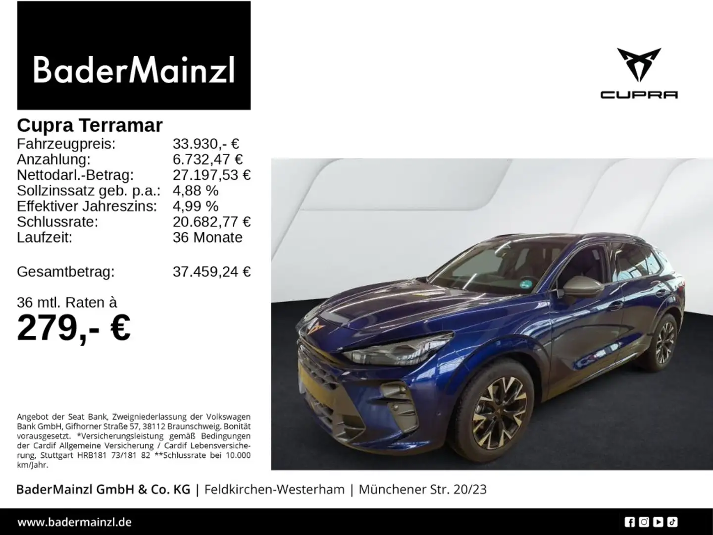CUPRA Terramar 1.5 eTSI DSG HUD 360° Memory ACC Navi Blau - 1