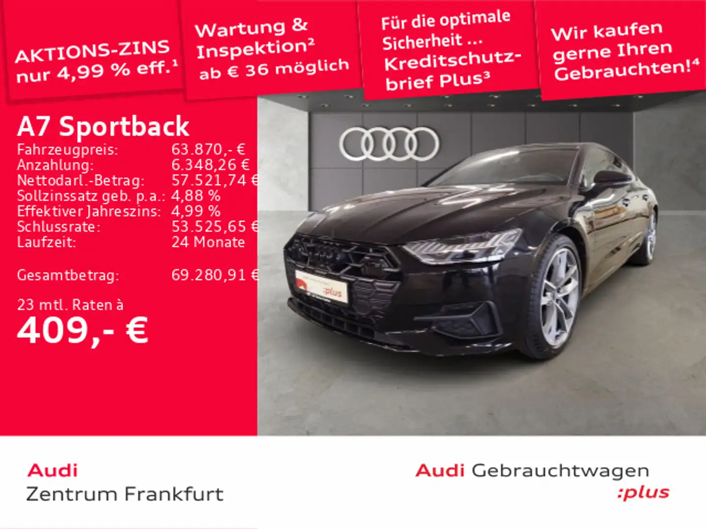 Audi A7 55 TFSI quattro S tronic HD Matrix- Schwarz - 1