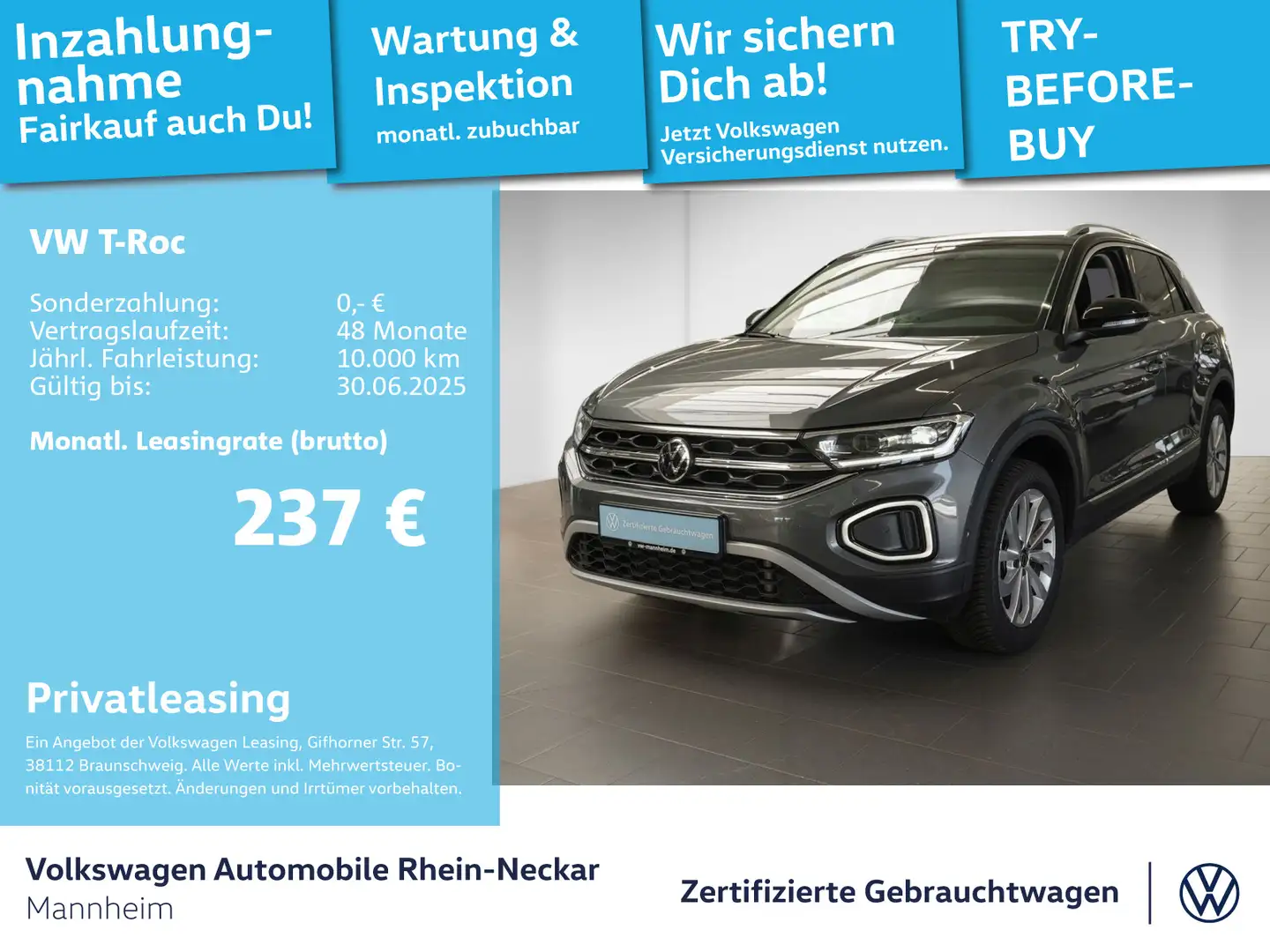 Volkswagen T-Roc 1.5 TSI Style DSG Navi AHK LED uvm Grijs - 1