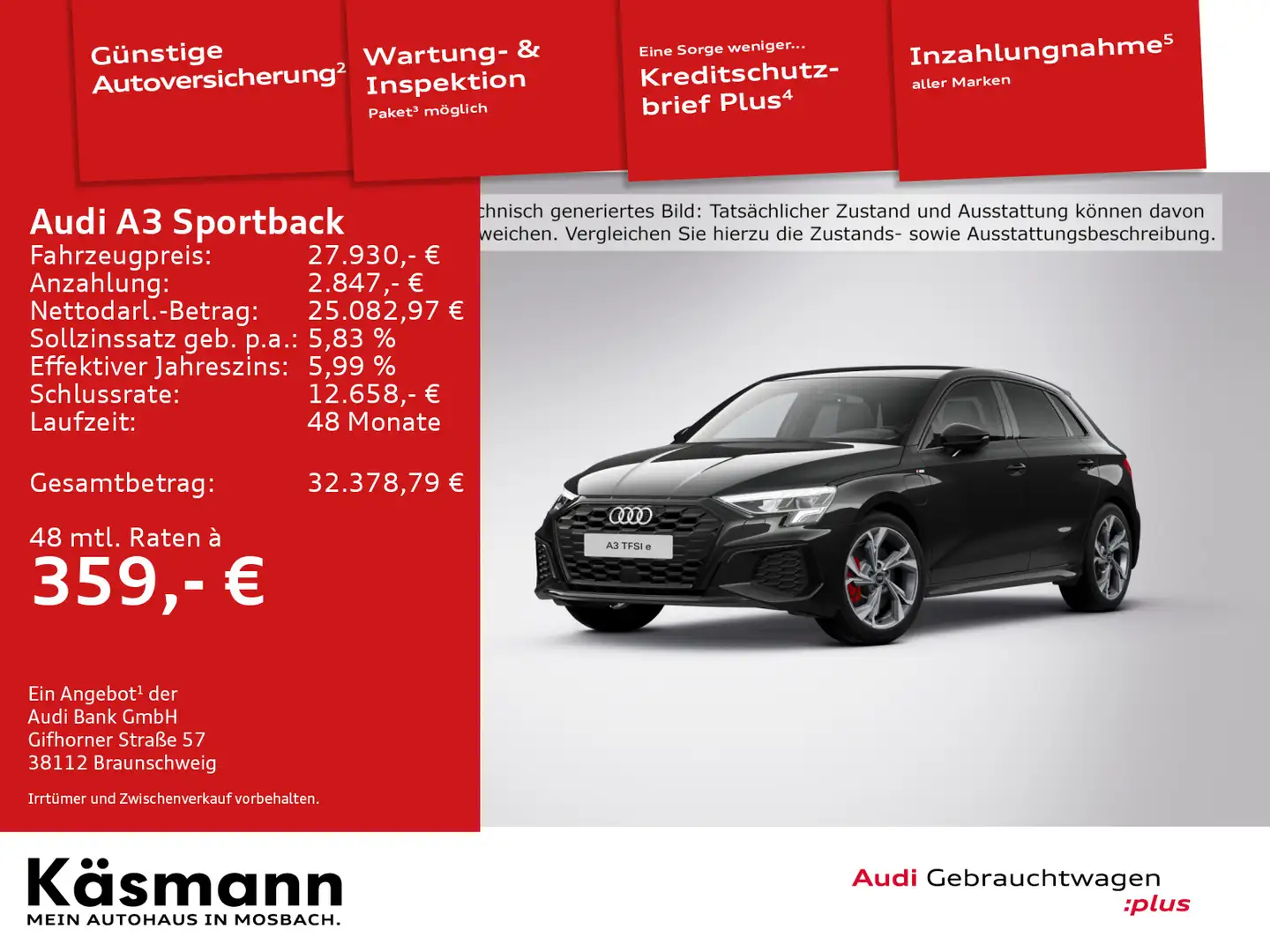 Audi A3 S line 45TFSIe LED NAV KAM B&O ACC Schwarz - 1