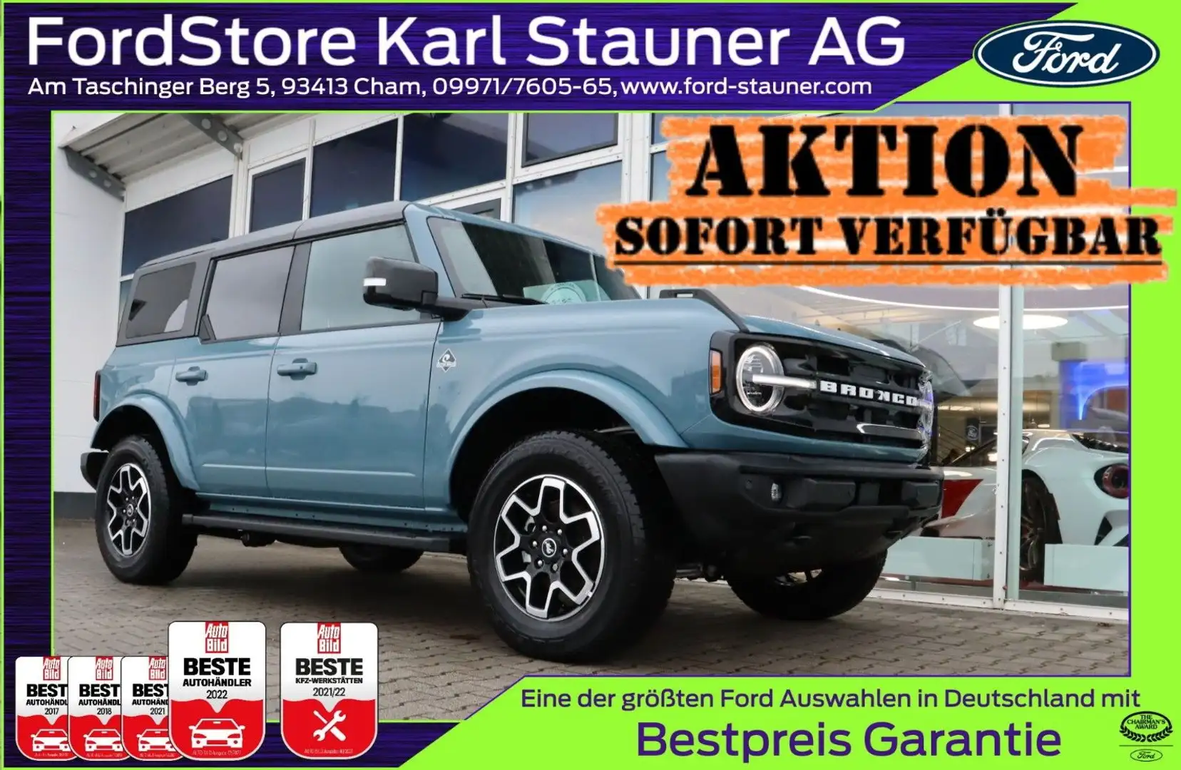 Ford Bronco Outer Banks 2.7 V6 EcoB. 4x4 Hardtop AHK Blau - 1