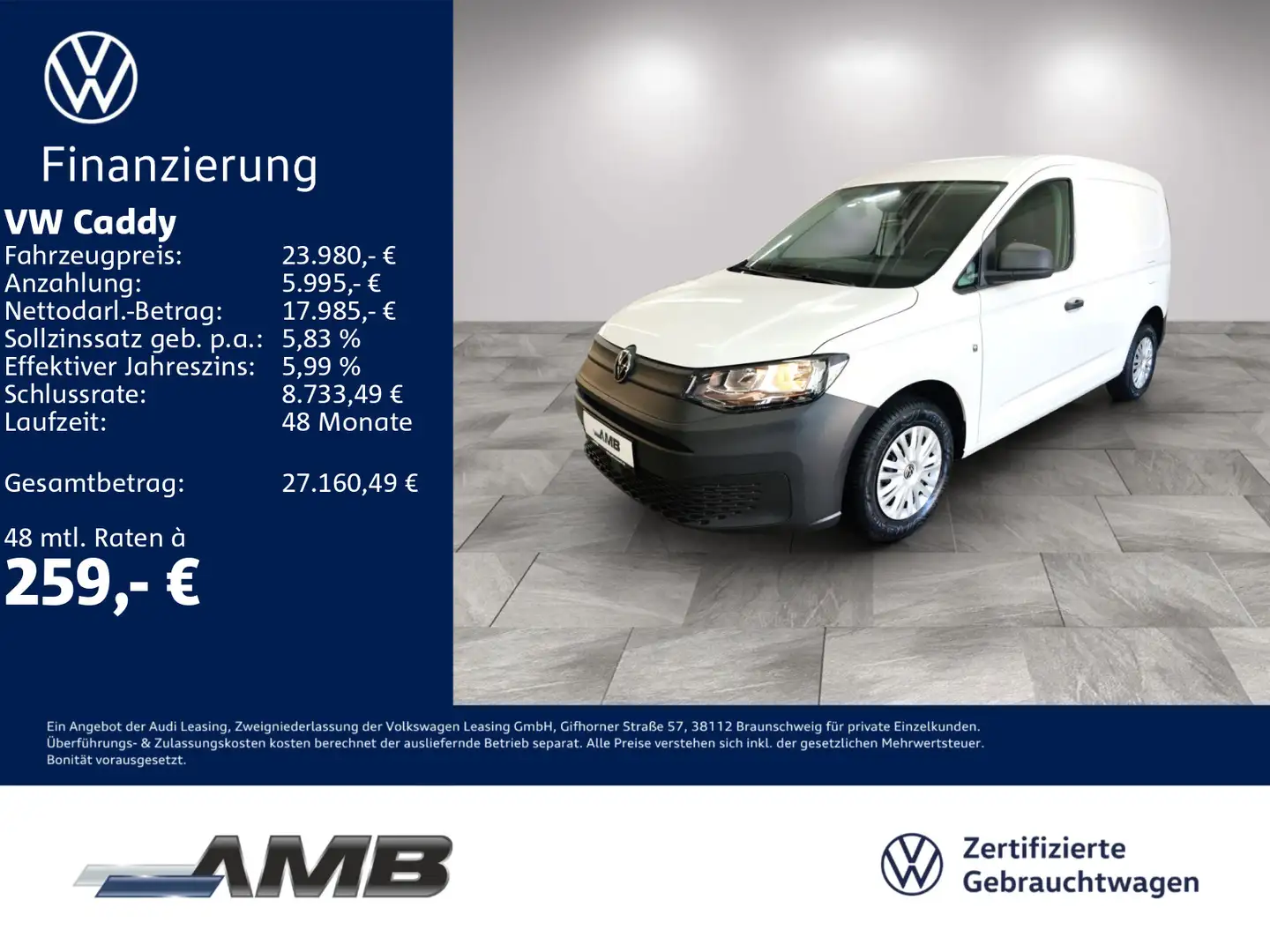 Volkswagen Caddy Cargo 2.0 TDI Sitzhzg/Heckflügel/Klima Weiß - 1