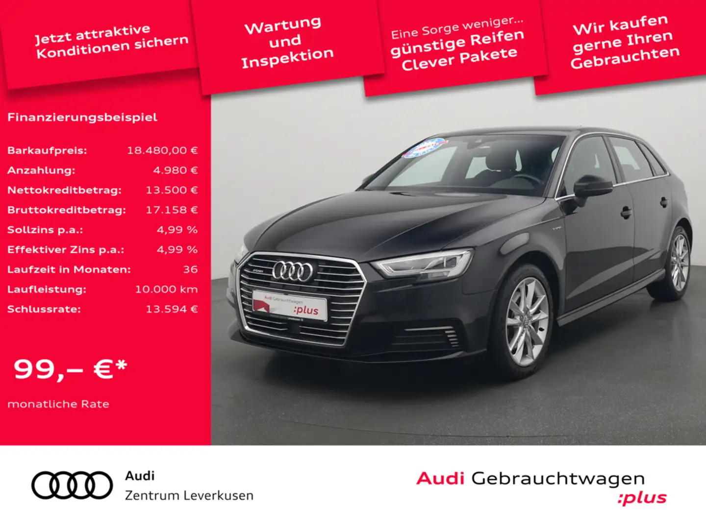 Audi A3 Sportback e-tron Sport LED AHK LEDER NAVI Schwarz - 1
