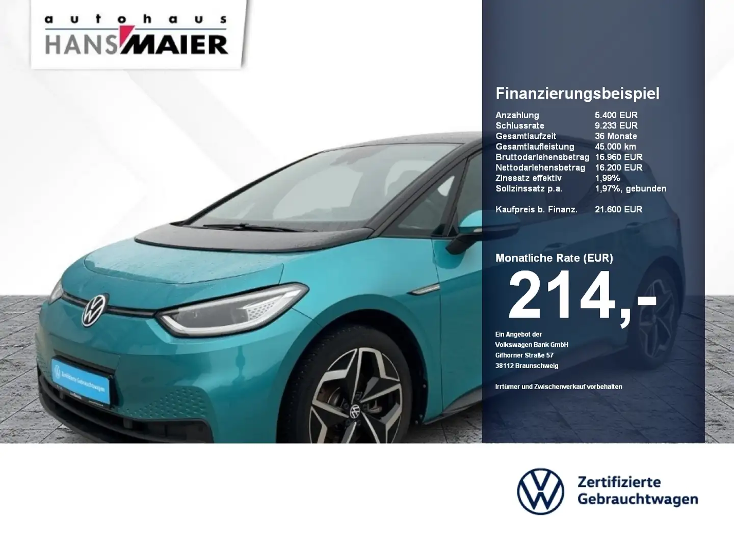Volkswagen ID.3 .3 Pure Performance Style Nav Kam LED GJR ACC Blau - 1