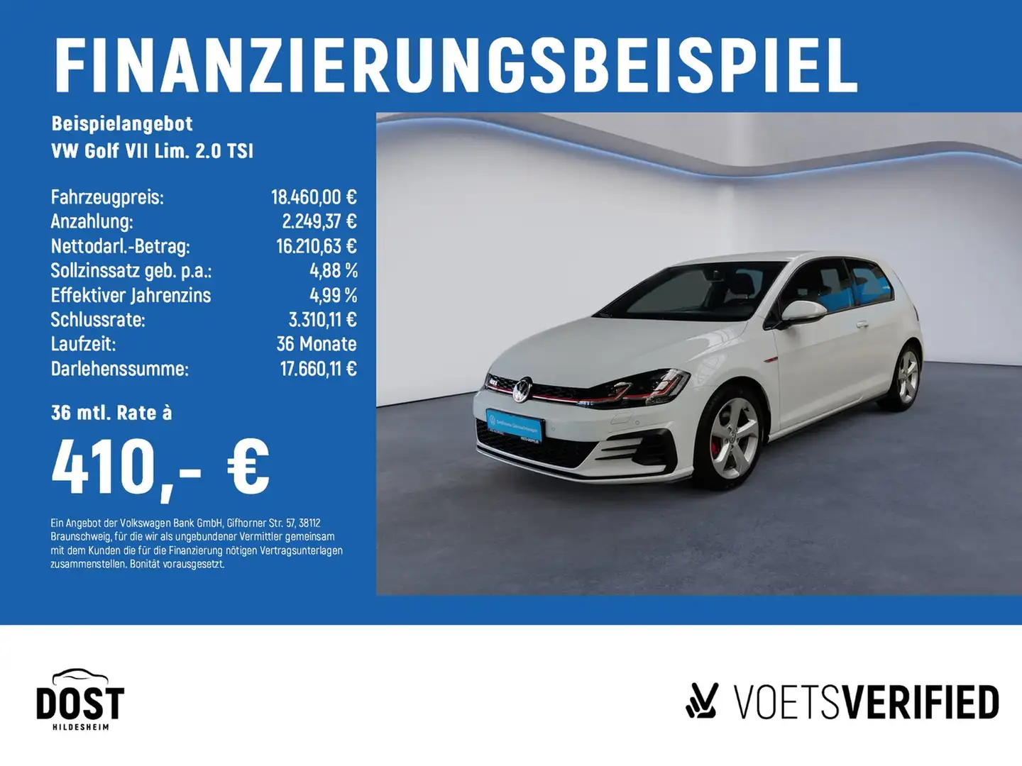 Volkswagen Golf VII Lim. 2.0 TSI GTI KLIMA+LED+NAVI+PDC Blanco - 2