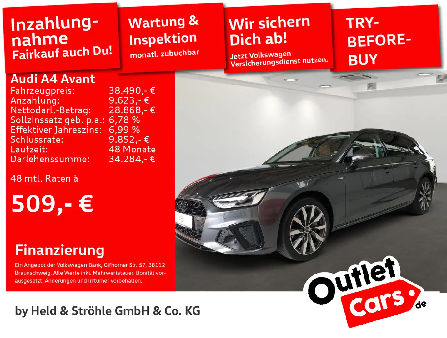 Audi A4 S line 40 TDI qu. MATRIX HEAD-UP NAV+ Grau - 1