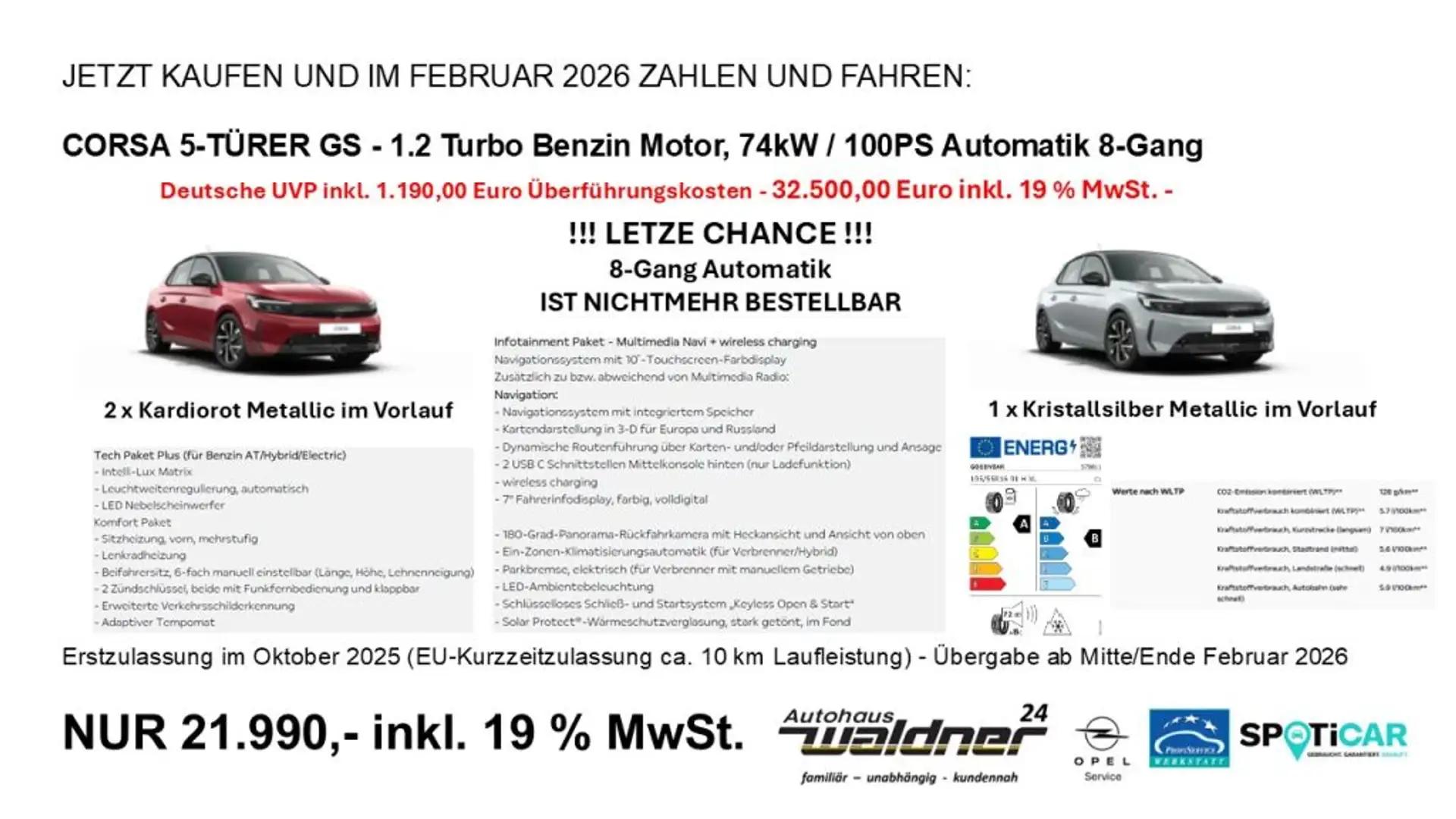 Opel Corsa 1.2 Direct Injection Turbo Automatik GS (F) Argent - 1