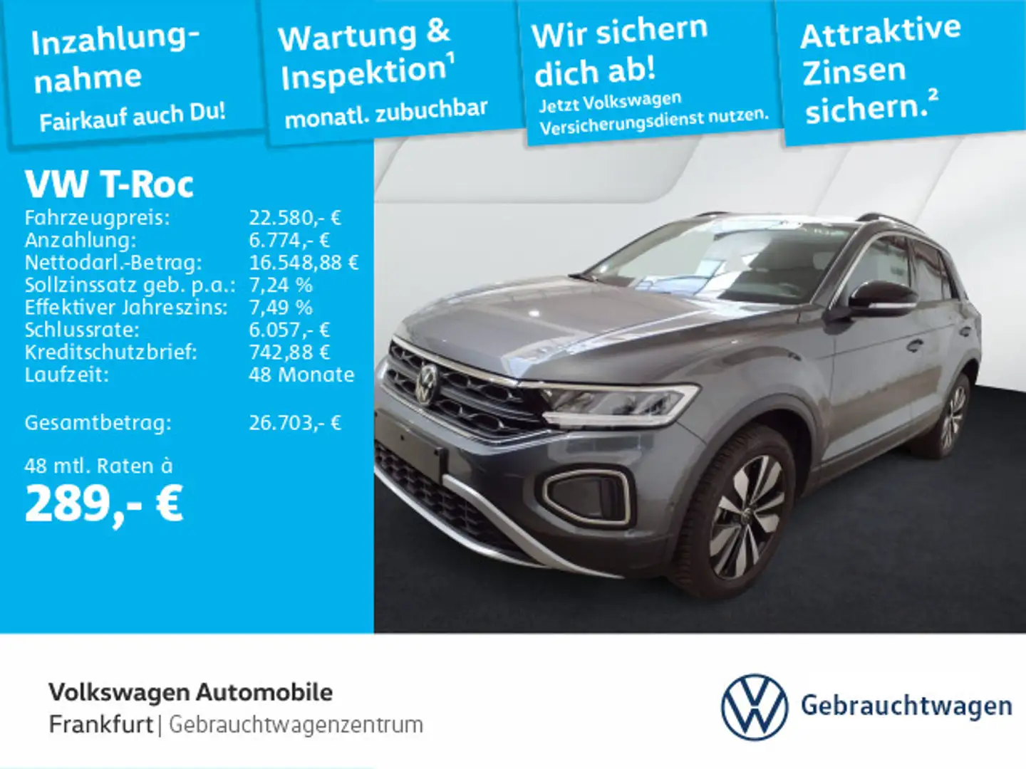 Volkswagen T-Roc 1.0 TSI Goal Navi LED DAB+ FrontAssist Grau - 1