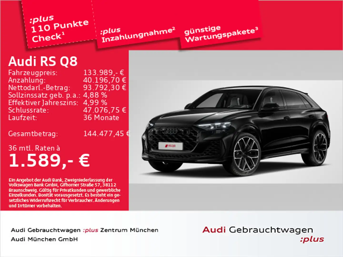 Audi RS Q8 tiptr. UPE:187" StdHzg/Pano/B&Oadv/Laser Schwarz - 1