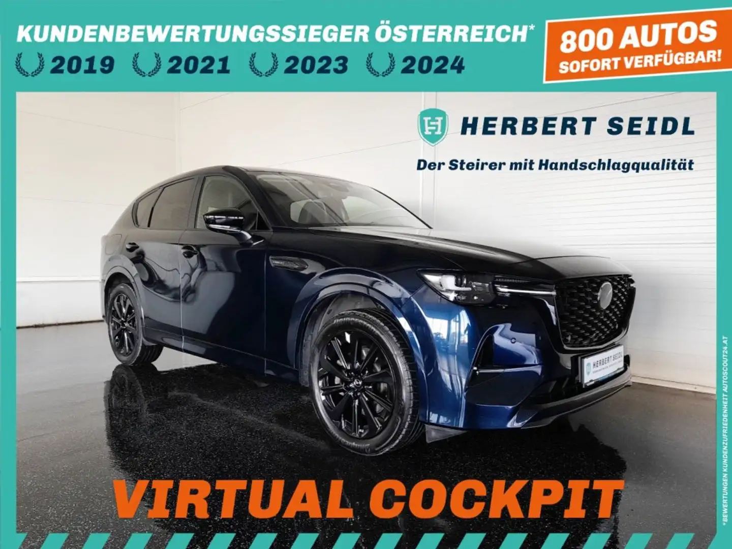 Mazda CX-60 HOMURA 2,5 e-SKYACTIV PHEV 4x4 Aut *MATRIX LED / 20 ZOLL / NAVI / HEAD-UP / ACC / 360° KAMERA / BOSE SOUNDSYSTEM* Blau - 1
