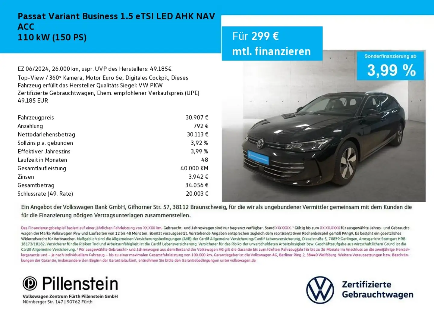Volkswagen Passat Variant Business 1.5 eTSI LED AHK NAV ACC Schwarz - 1