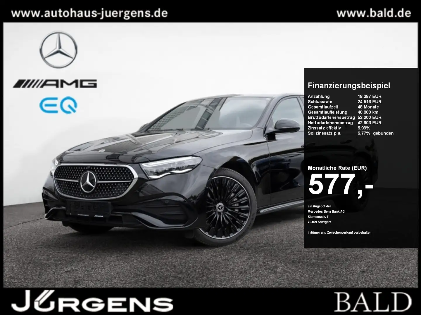 Mercedes-Benz E 300 de AMG-Sport/Technik/Burm/Night/Distr/20' Schwarz - 1