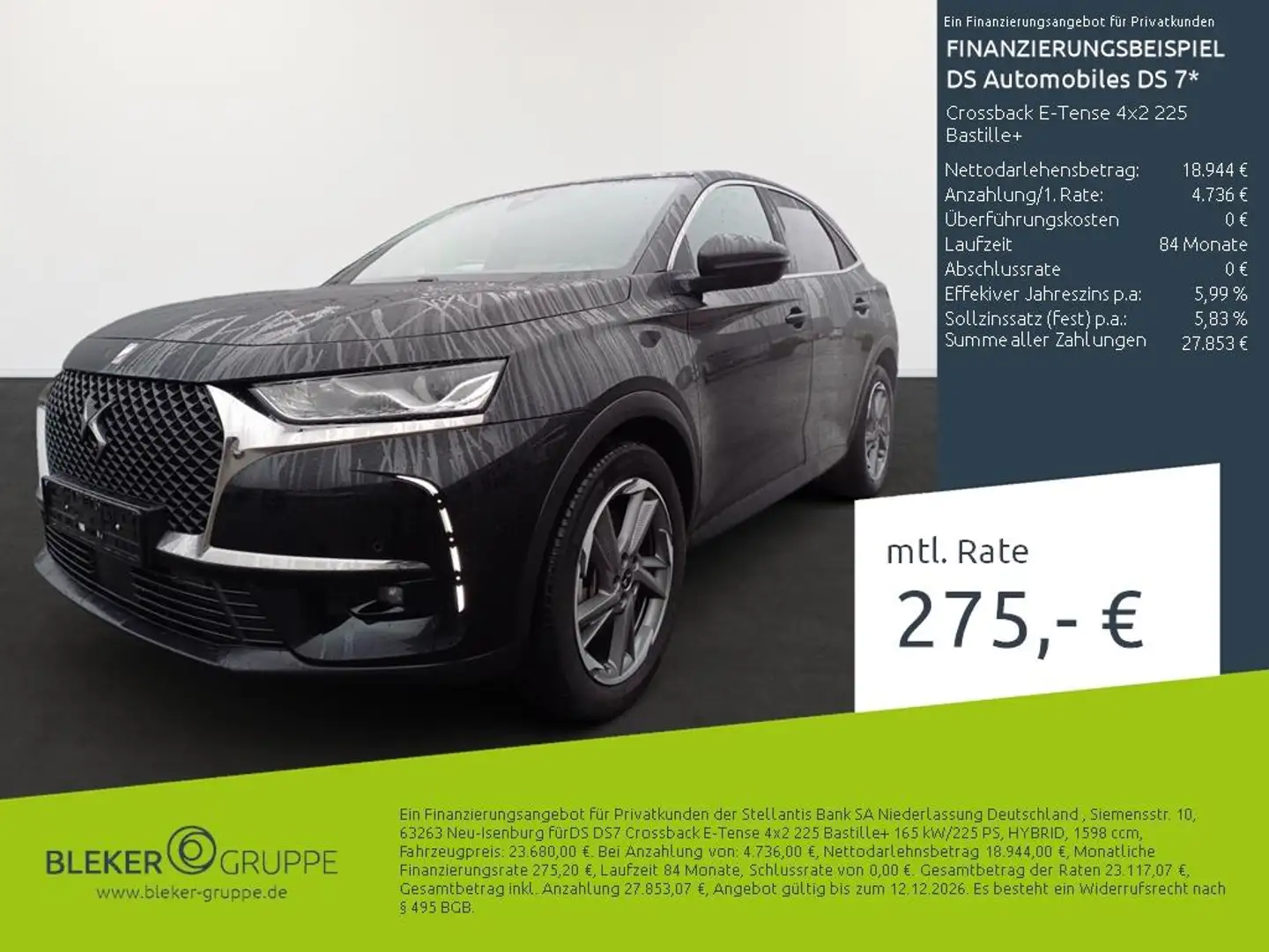 DS Automobiles DS 7 Crossback E-Tense 4x2 225 Bastille+ Noir - 1