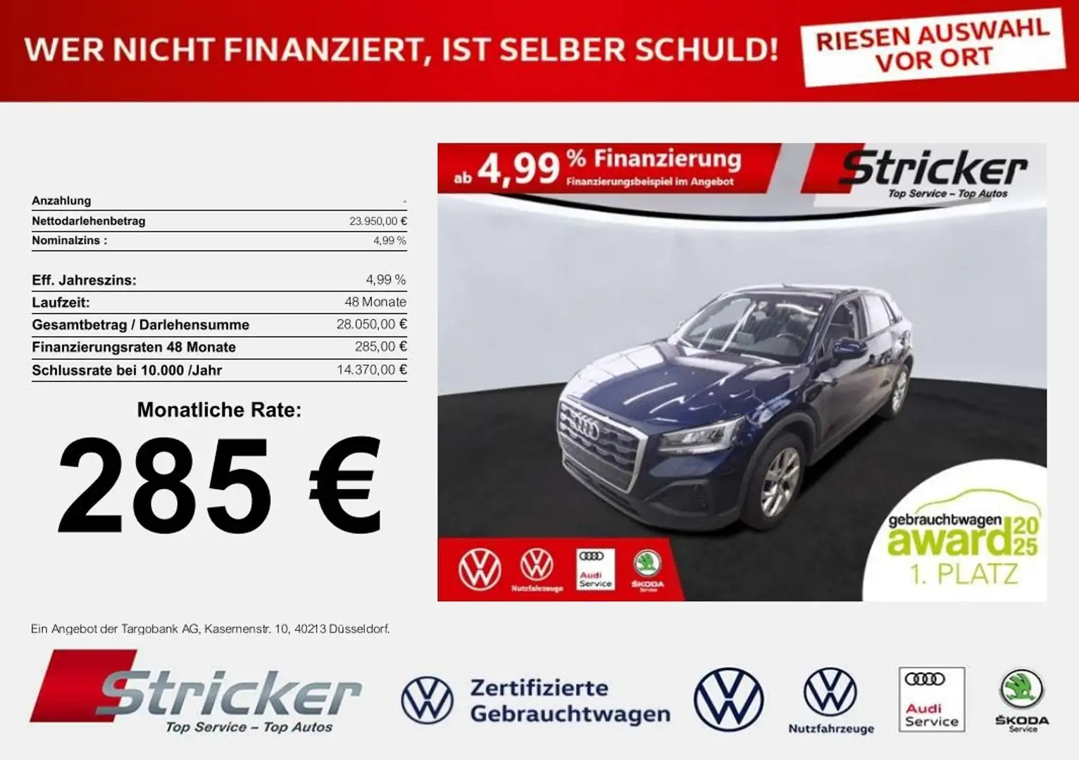 Audi Q2 35 1.5TFSI DSG 285,-ohne Anzahlung Navi Klima Blau - 1