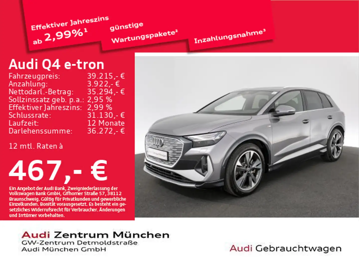 Audi Q4 e-tron 45 qu. S line ACC/Virtual/StdHzg/Navi+ Grau - 1