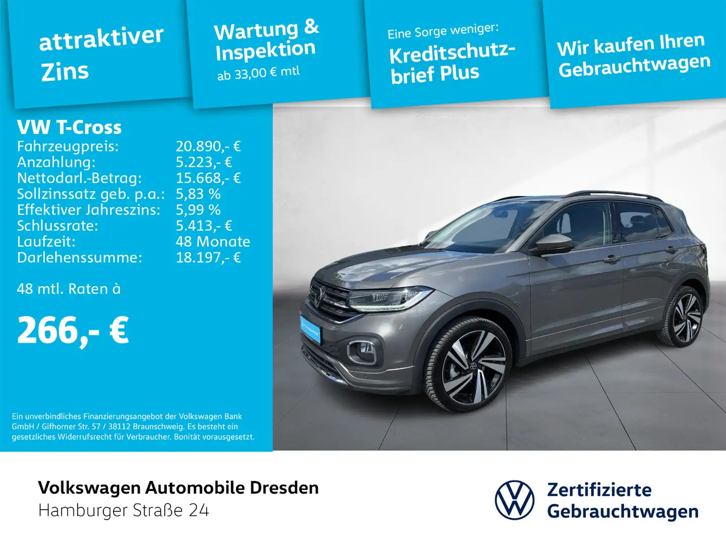 Volkswagen T-Cross R-LINE 1.0 TSI DSG LED NAVI ACC PDC APP Grau - 1