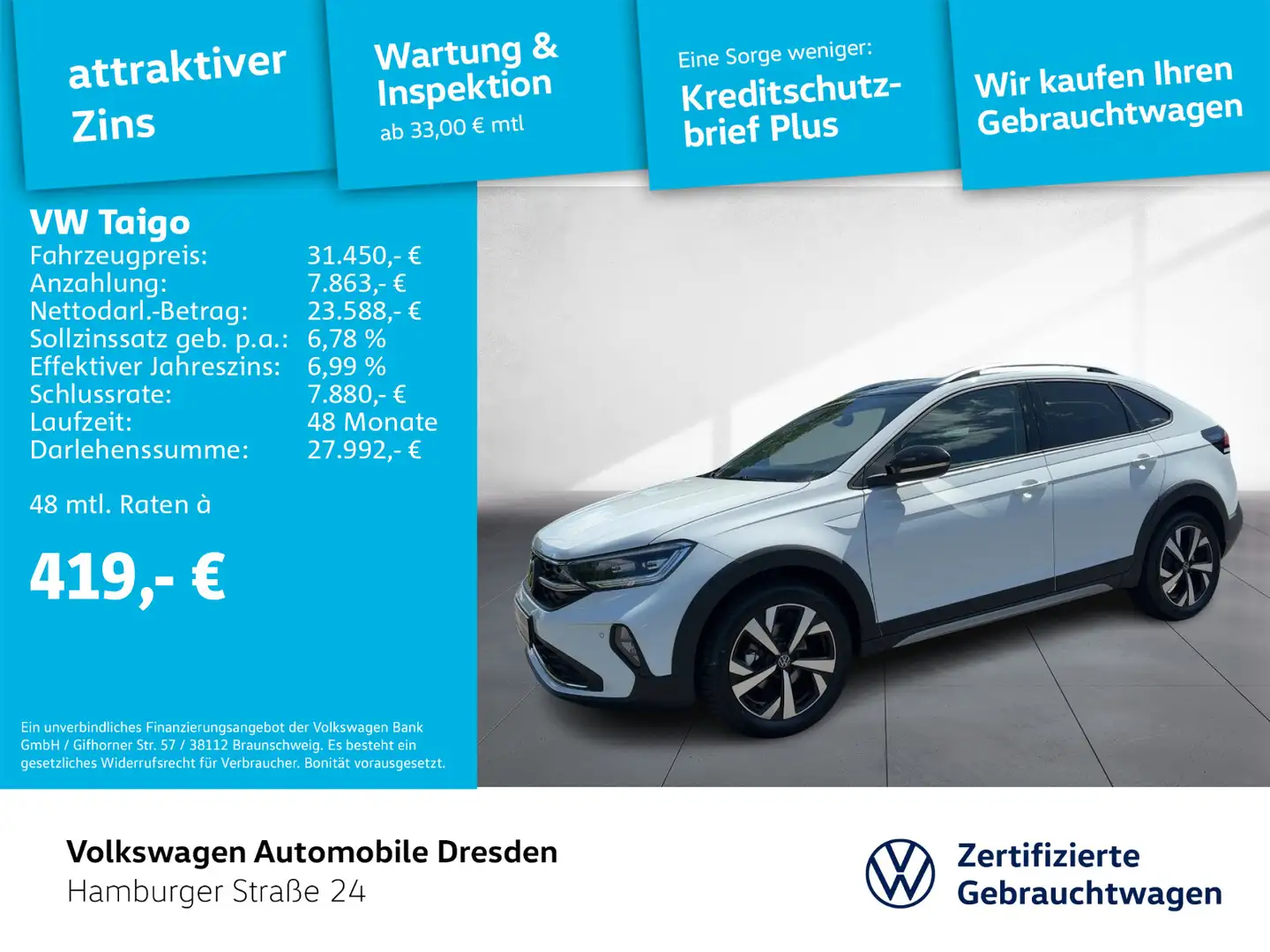 Volkswagen Taigo Style 1,0 TSI DSG *NAVI TEL LED AHZV* Weiß - 1