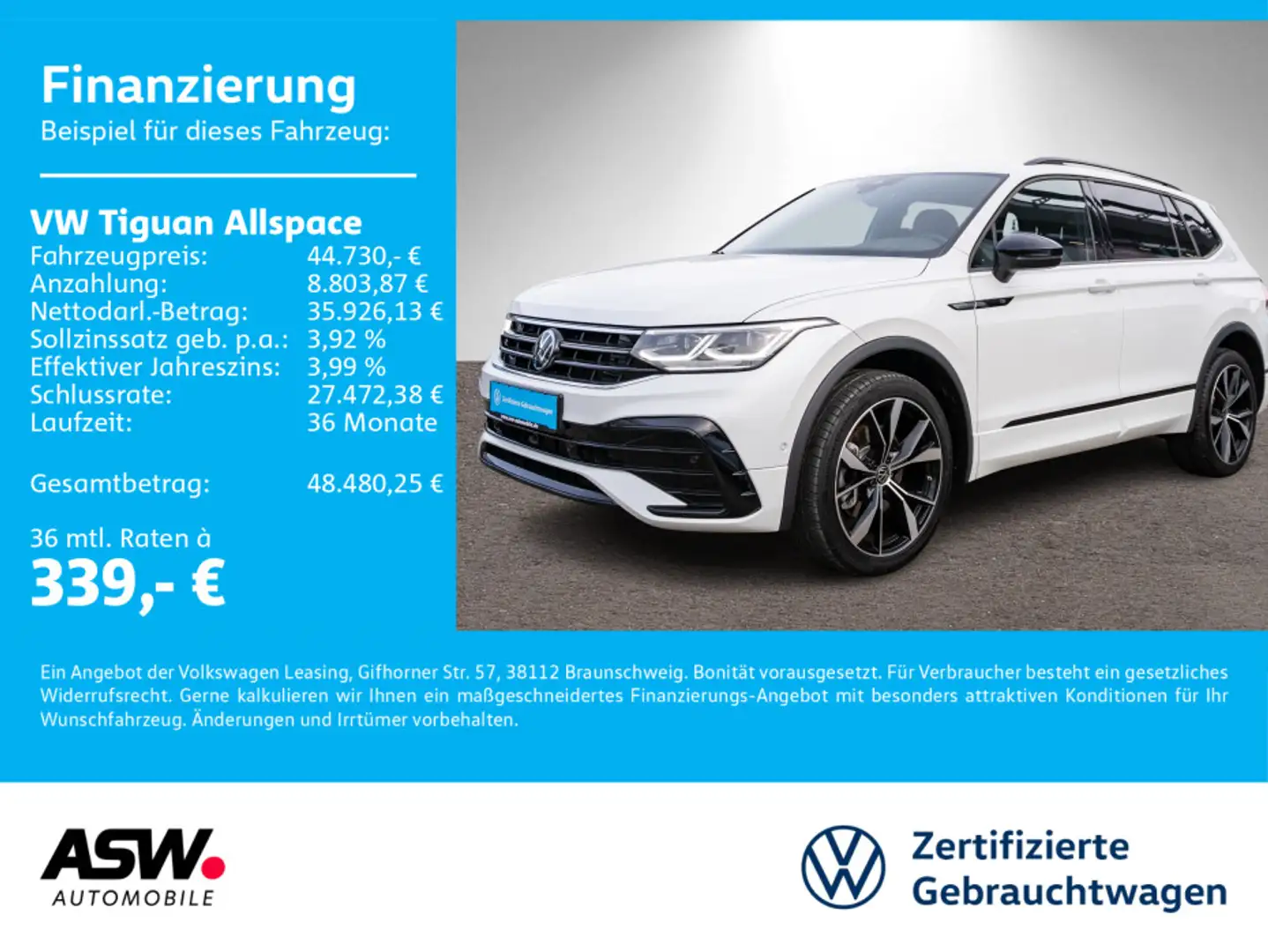 Volkswagen Tiguan Allspace R-Line 2.0TDI 4M DSG RFK AHK 7-S Weiß - 1