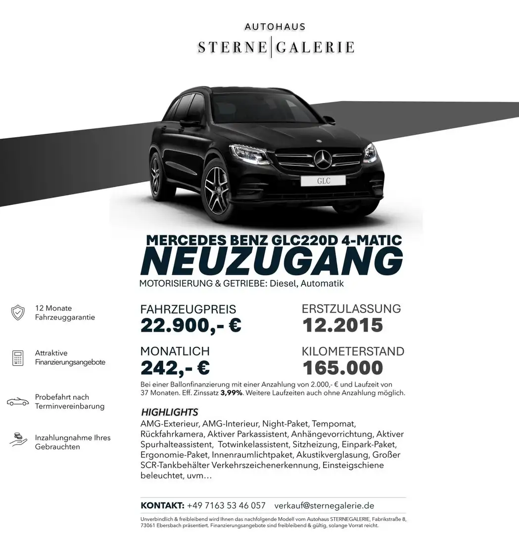 Mercedes-Benz GLC 220 d 4MATIC AMG-LINE/TEMP/RÜCKFAHRK/AHK/TOT Schwarz - 1