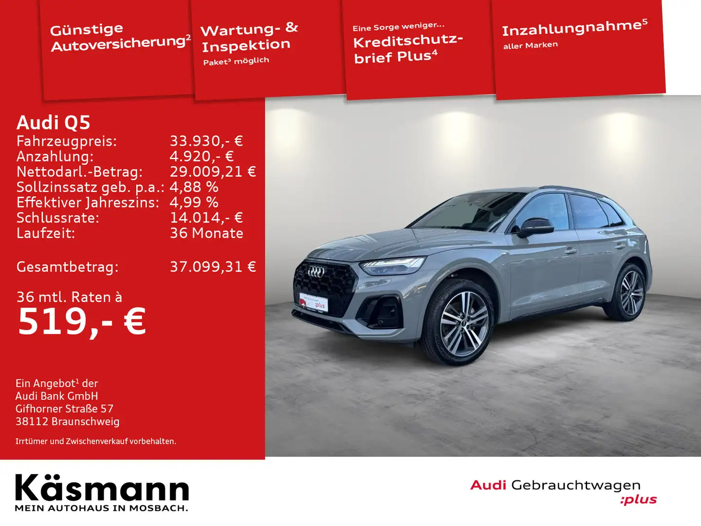 Audi Q5 S line 50TFSIe qu 2x S line AHK 360° MATRIX P Grau - 1