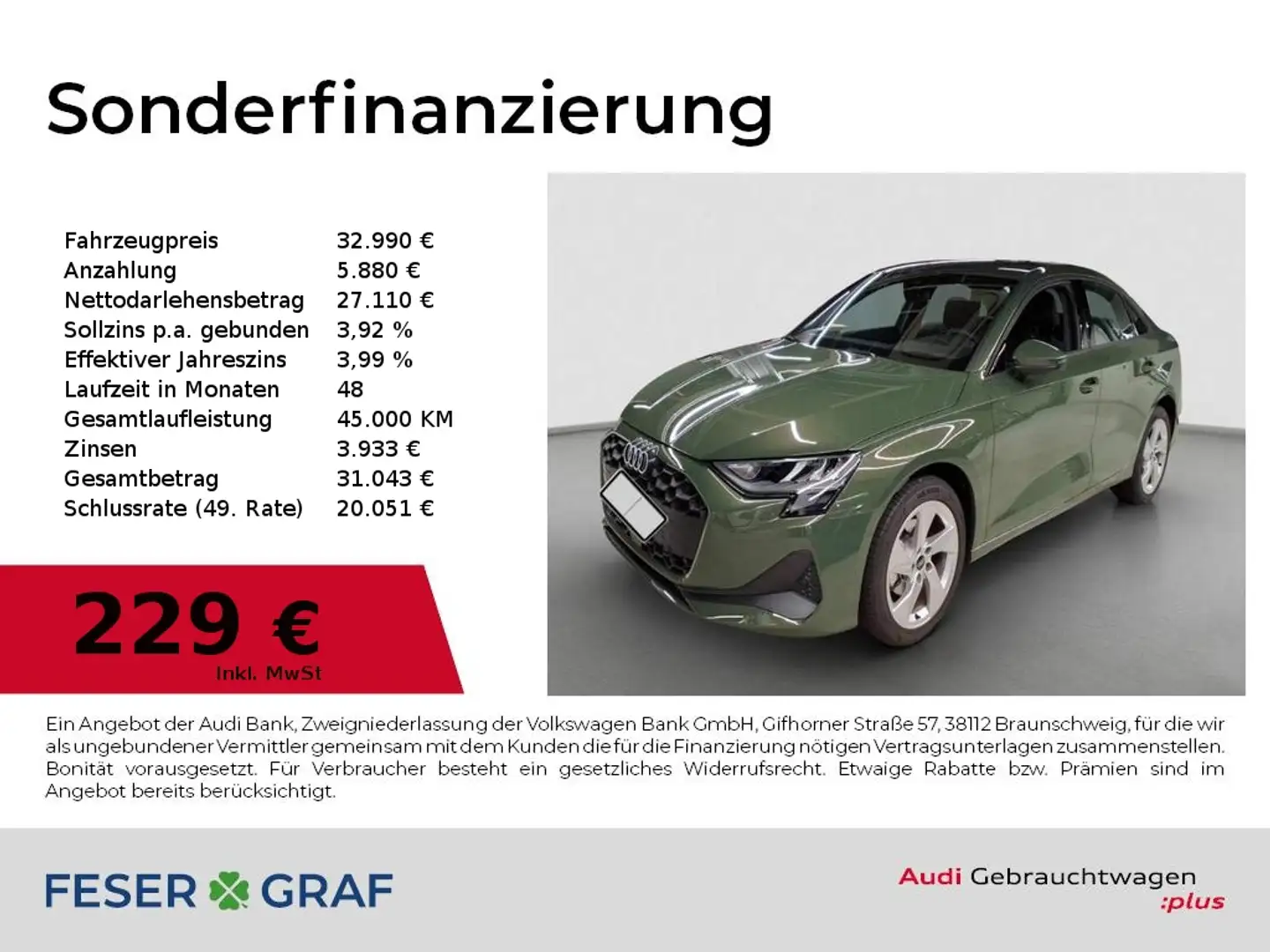 Audi A3 Limousine 35TFSI Navi/SHZ/Kamera/ACC/AHK Grün - 1