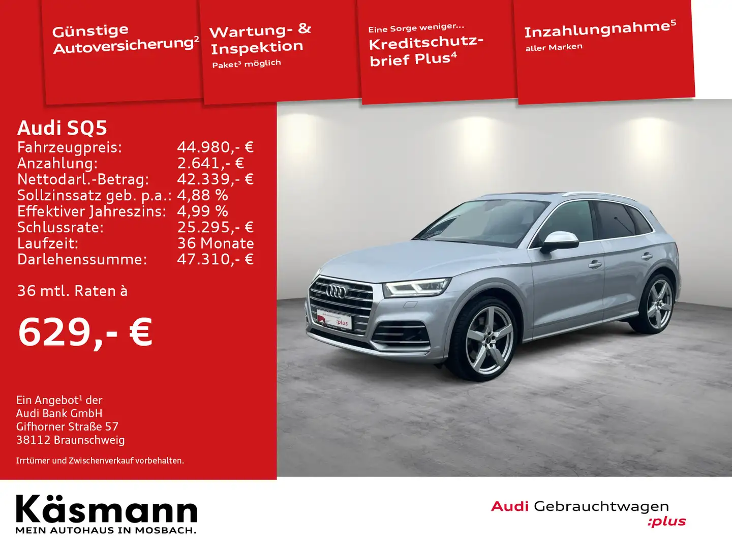 Audi SQ5 TDI quattro MATRIX AHK KAM PANO STDHZ B&O Silber - 1