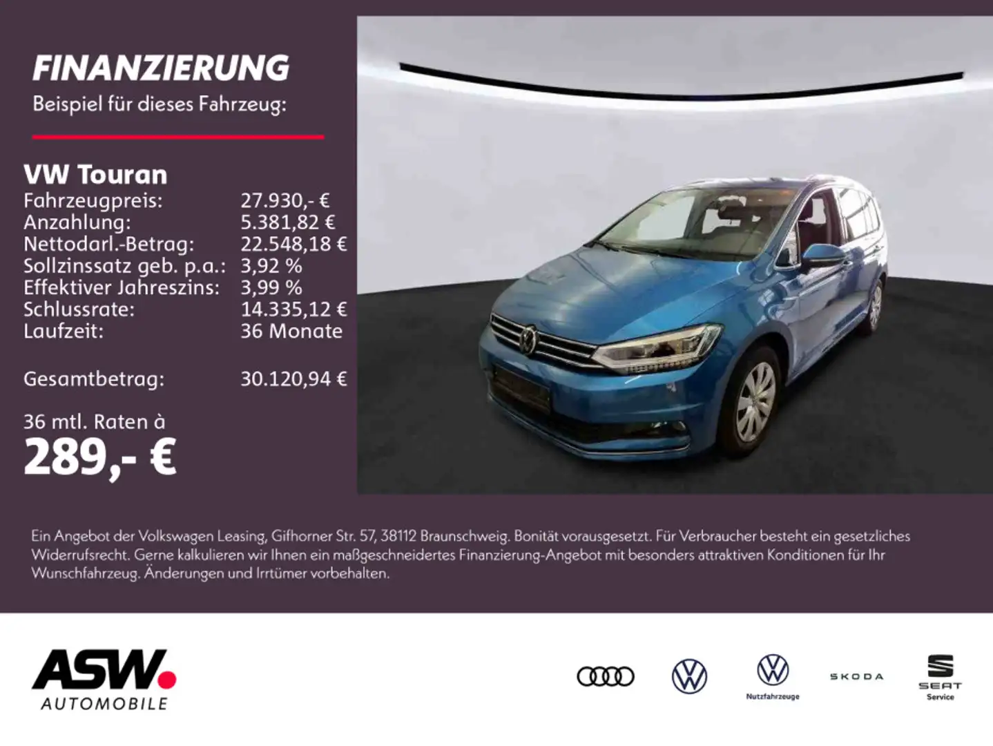 Volkswagen Touran Highline 1,5 TSI LED NAVI AHK ACC PDC RFK Blau - 1