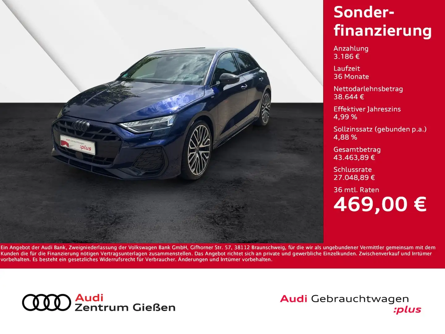 Audi A3 Sportback 35 TDI S line Black HuD MATRIX PANO Blau - 1